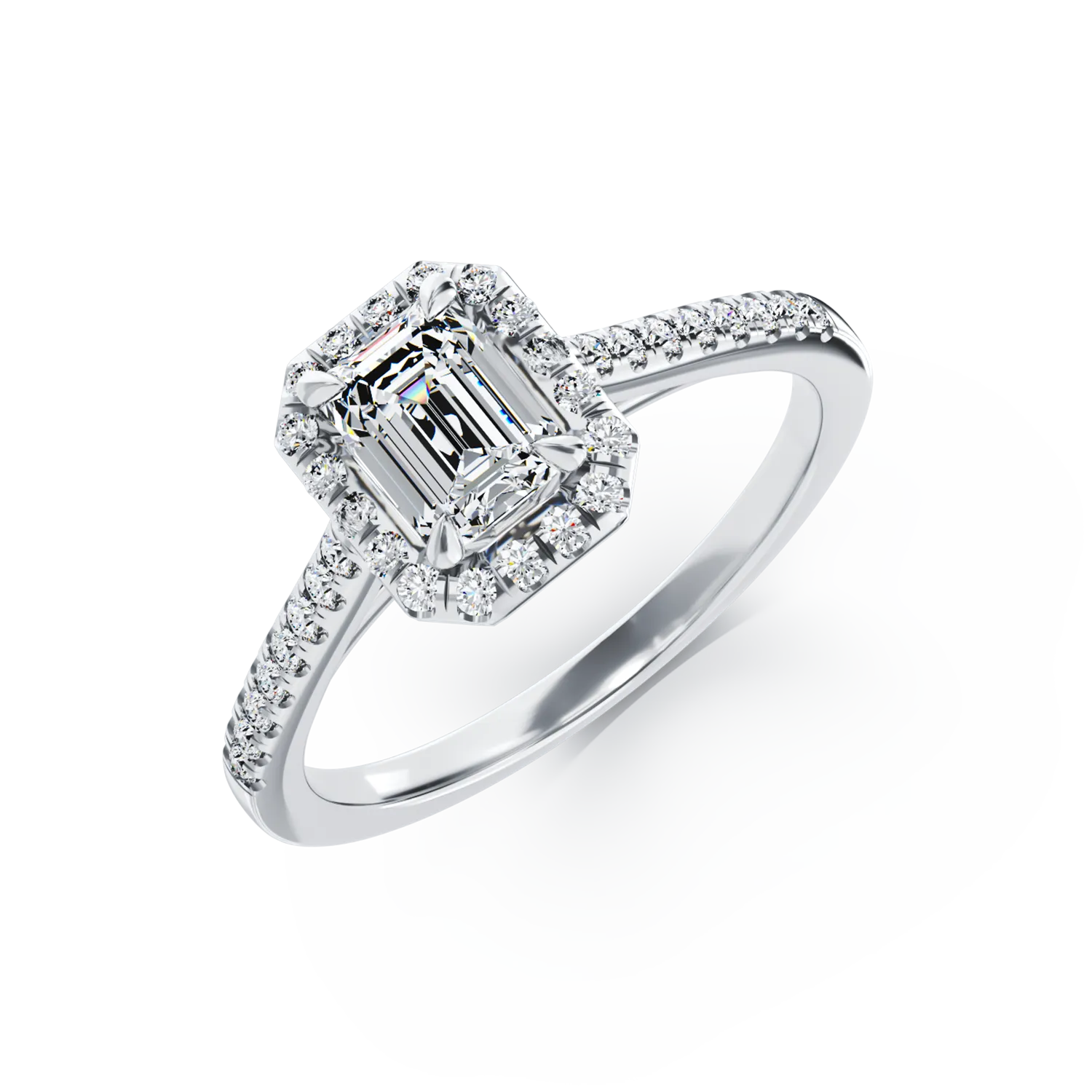 Pierścionek zaręczynowy z 18K białego złota z 0.8ct diamentem i 0.25ct diamentem