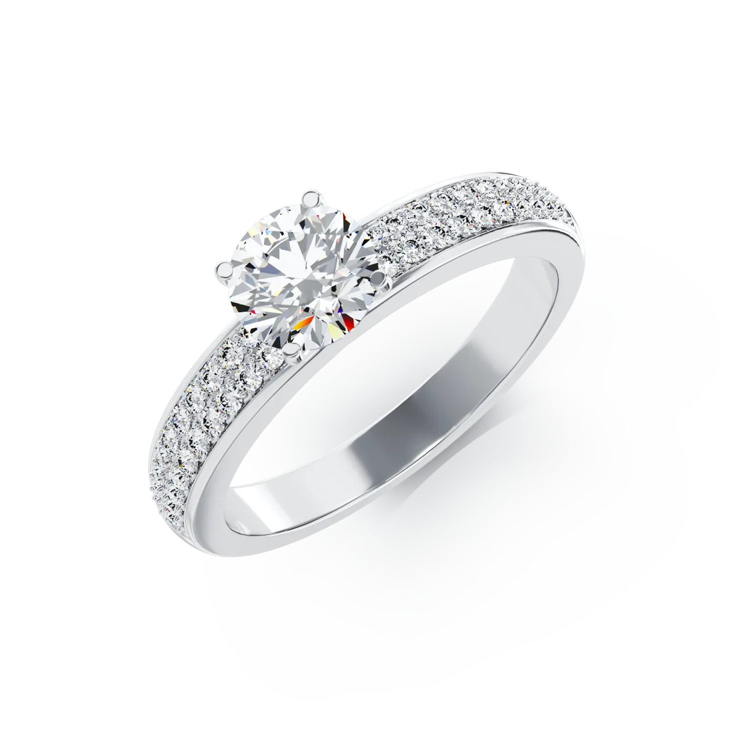 Inel de logodna din aur alb de 18K cu diamant de 0.6ct si diamante de 0.2ct