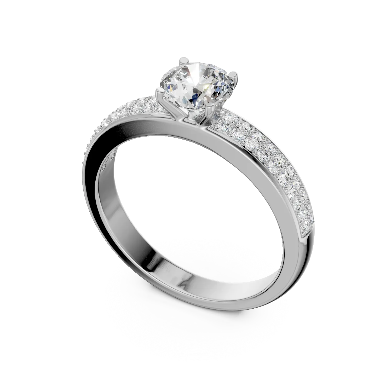 Годежен пръстен от 18K бяло злато с 0.6ct диамант и 0.2ct диаманти