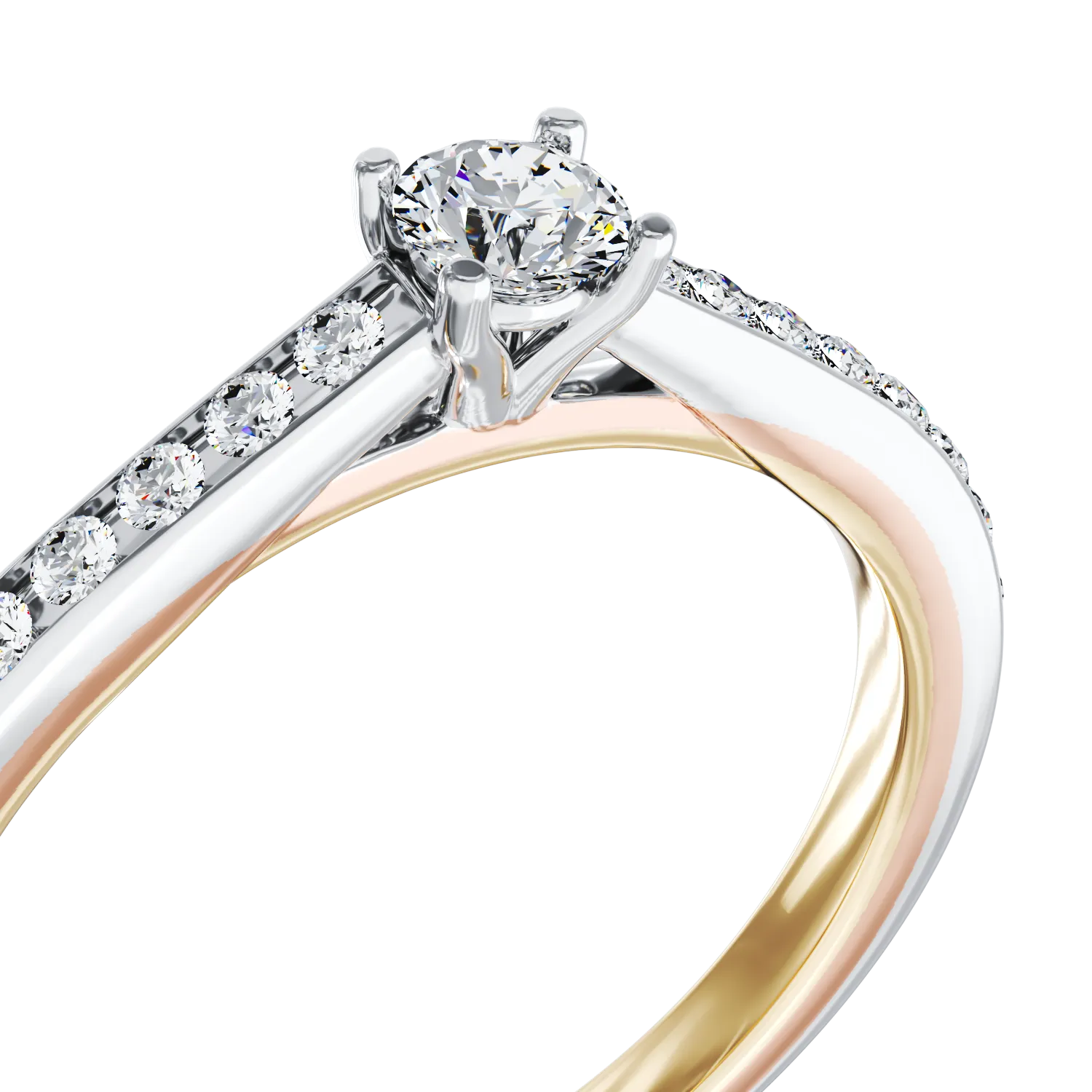 18K fehér-sárga arany eljegyzési gyűrű 0.15ct gyémánttal és 0.16ct gyémántokkal