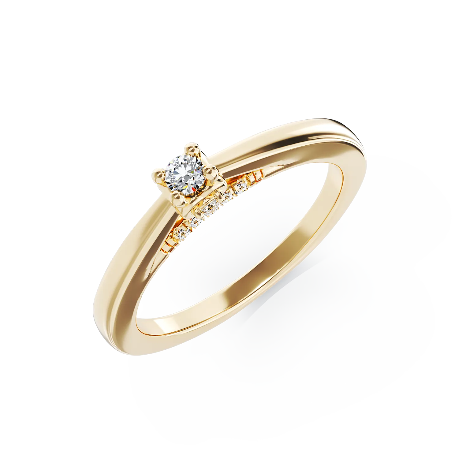 18K yellow gold engagement ring with 0.12ct diamond and 0.05ct diamonds