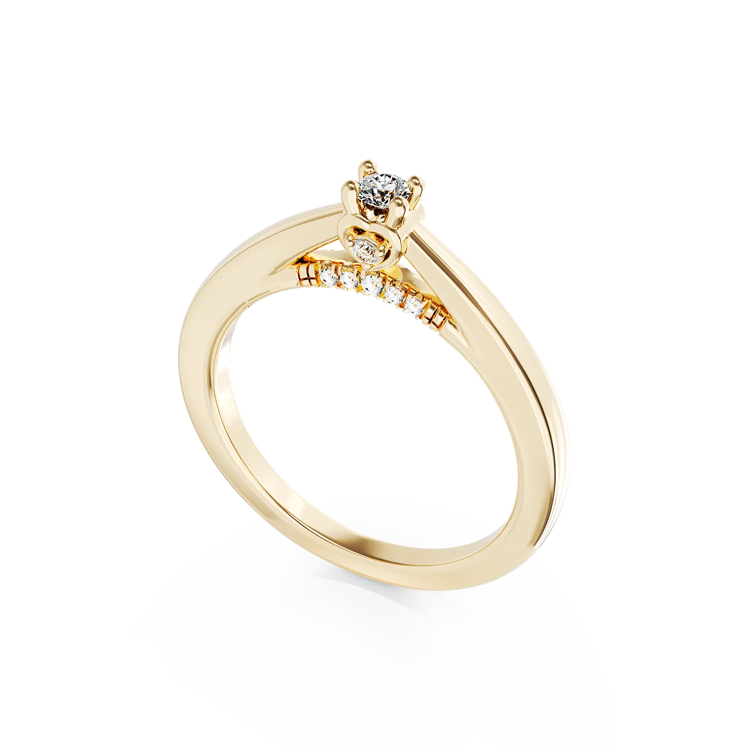 Inel de logodna din aur galben de 18K cu diamant de 0.12ct si diamante de 0.05ct