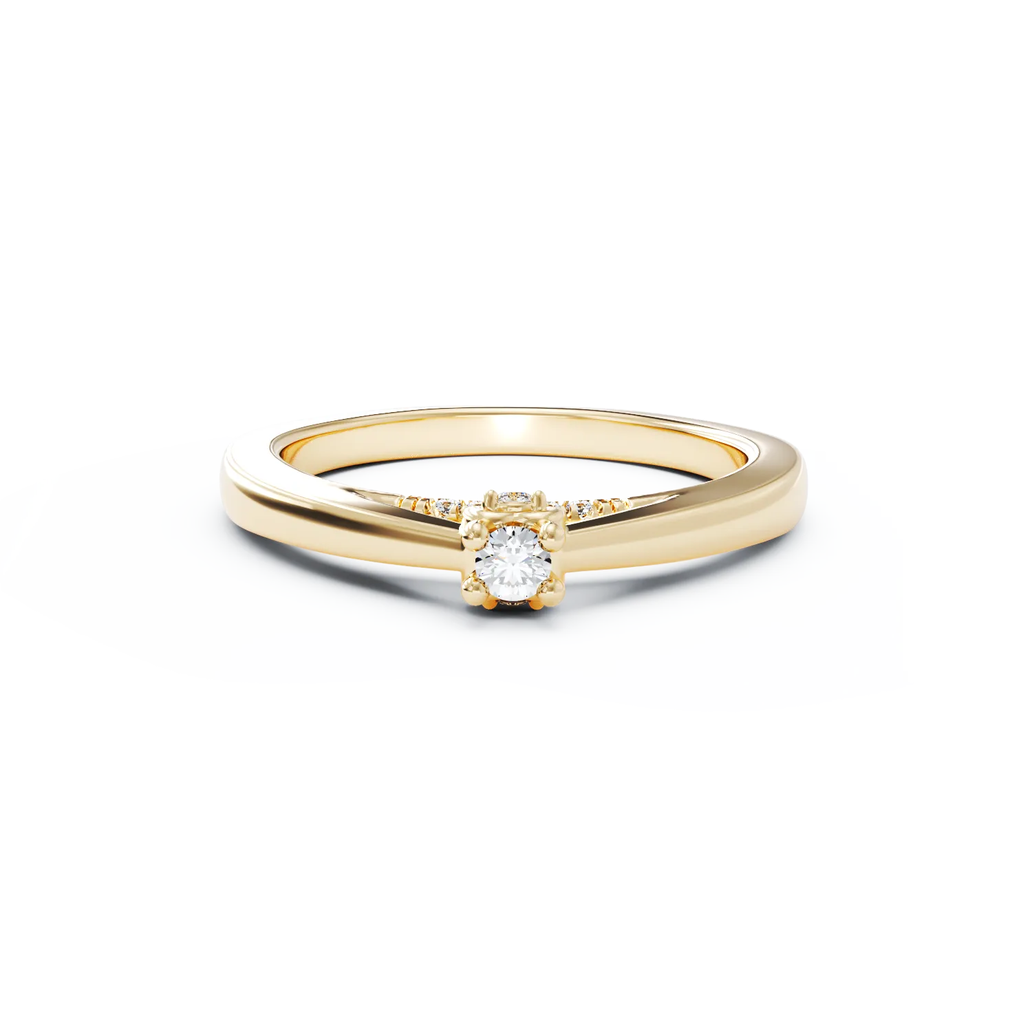 Eljegyzési gyűrű 18K-os sárga aranyból 0,12ct gyémánttal és 0,05ct gyémántokkal. Gramm: 2,58