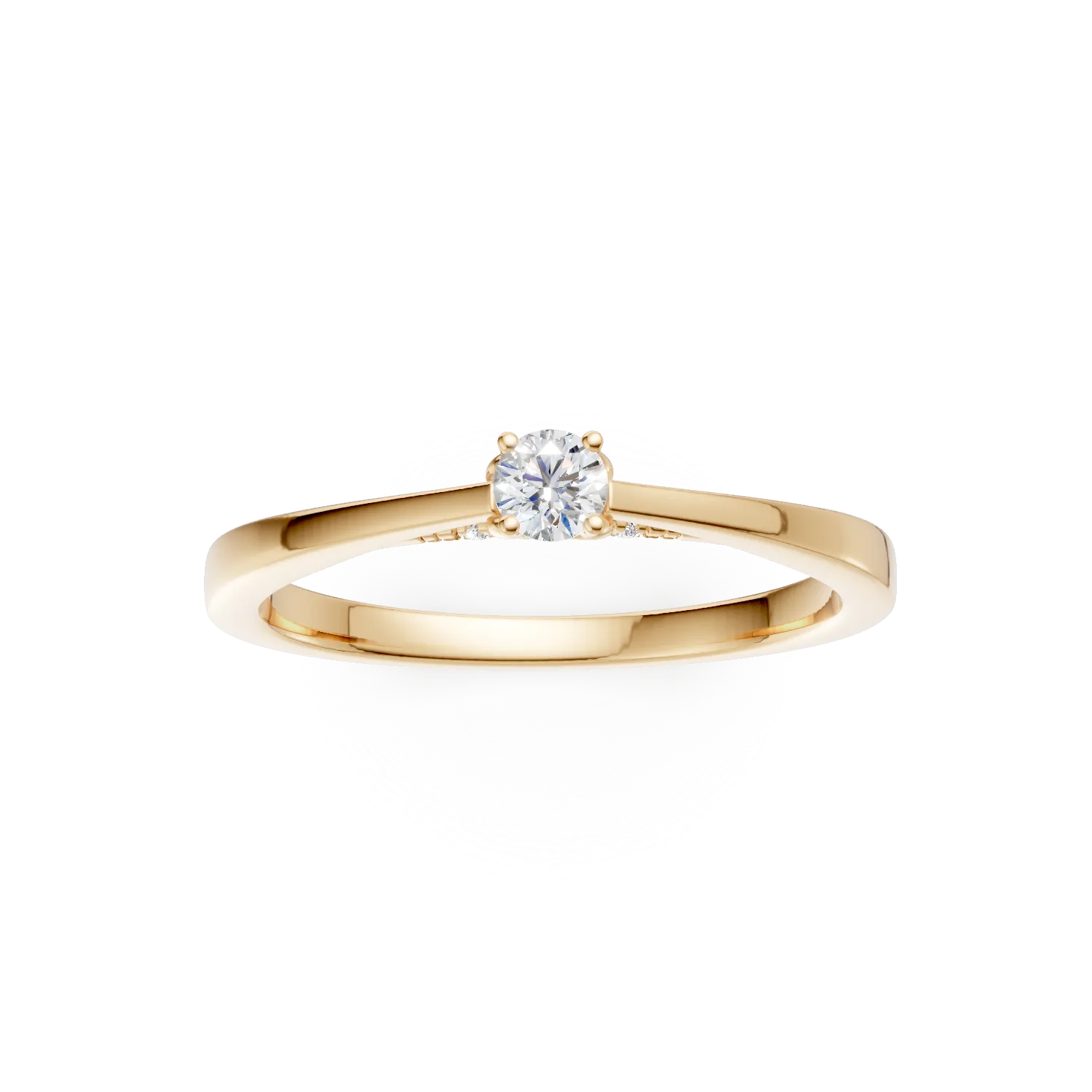 Годежен пръстен от 18K жълто злато с 0.12ct диамант и 0.05ct диаманти