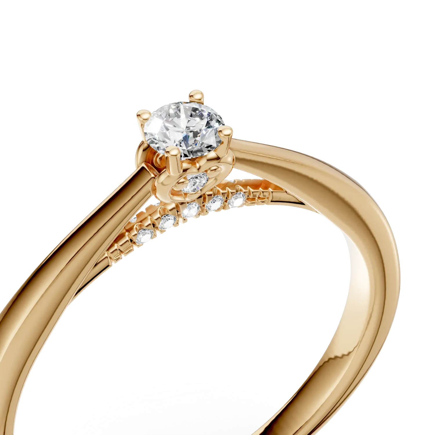 Годежен пръстен от 18K жълто злато с 0.12ct диамант и 0.05ct диаманти