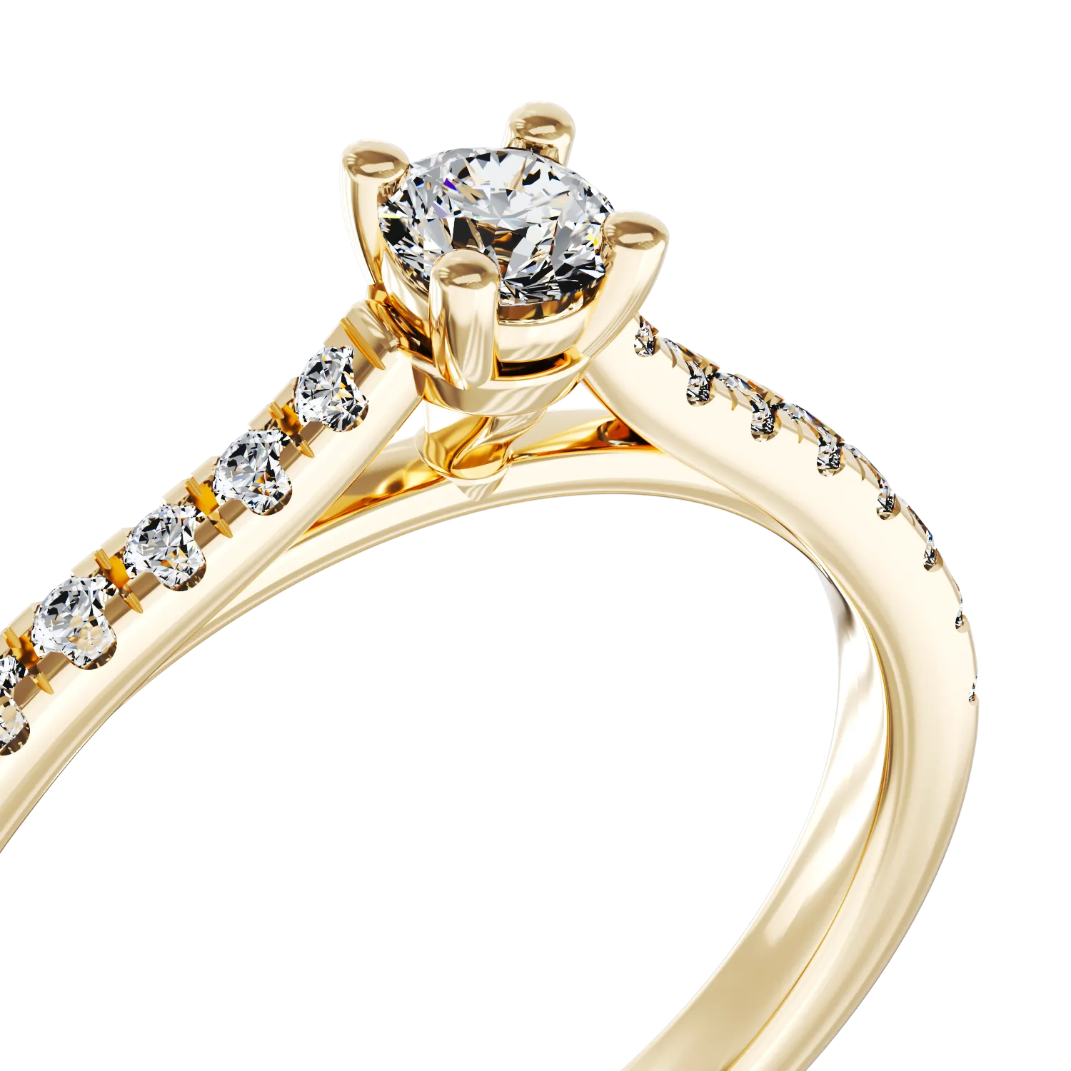 Eljegyzési gyűrű 18K-os sárga aranyból 0,16ct gyémánttal és 0,17ct gyémántokkal. Gramm: 2,27