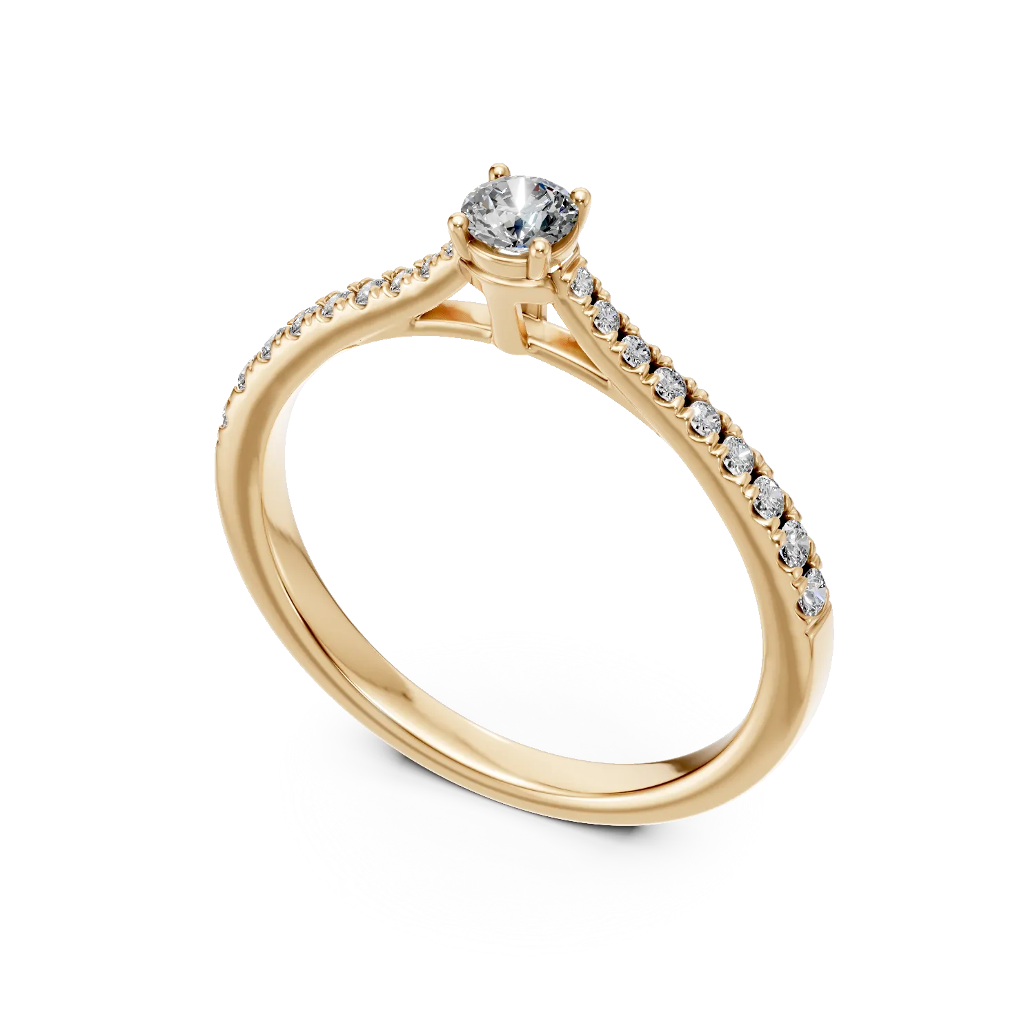 Eljegyzési gyűrű 18K-os sárga aranyból 0,16ct gyémánttal és 0,17ct gyémántokkal. Gramm: 2,26