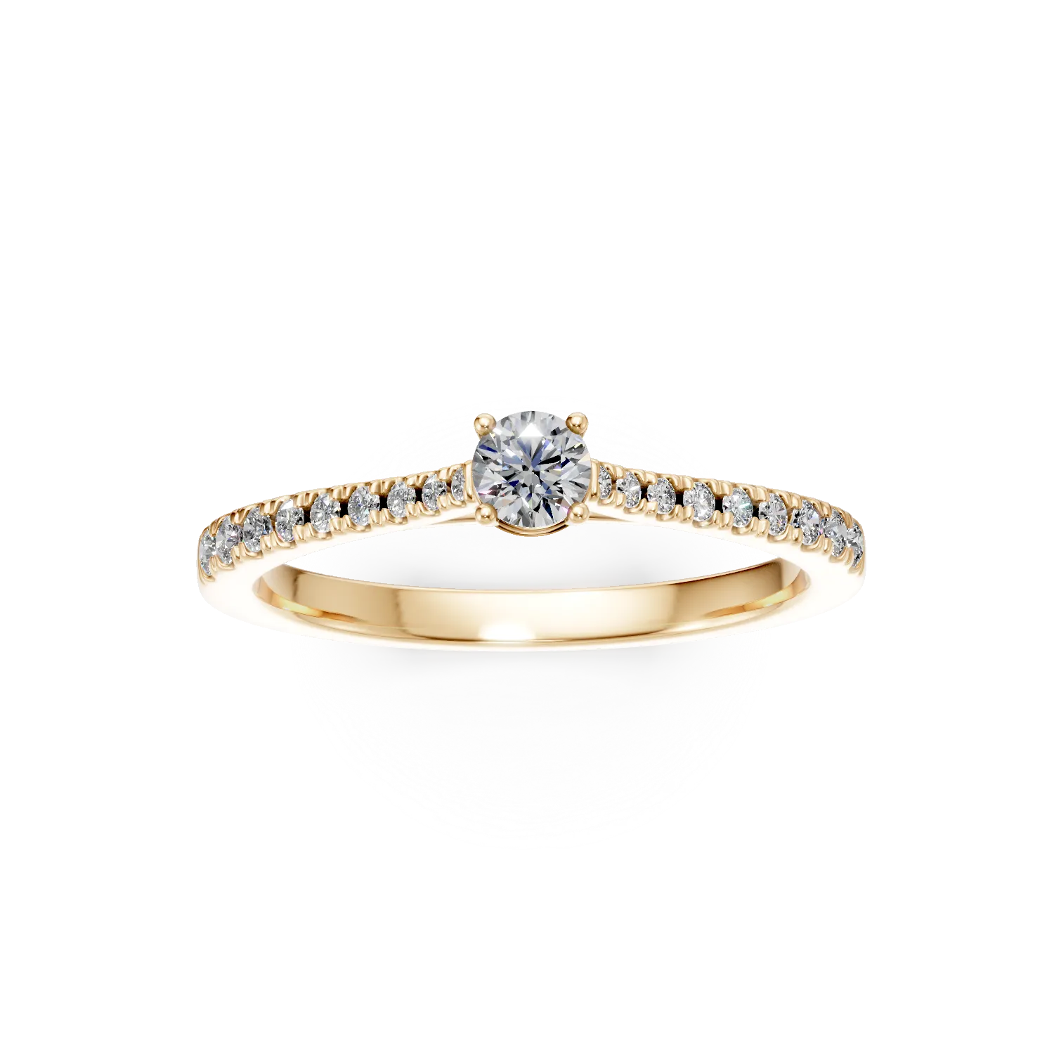 Eljegyzési gyűrű 18K-os sárga aranyból 0,16ct gyémánttal és 0,17ct gyémántokkal. Gramm: 2,26