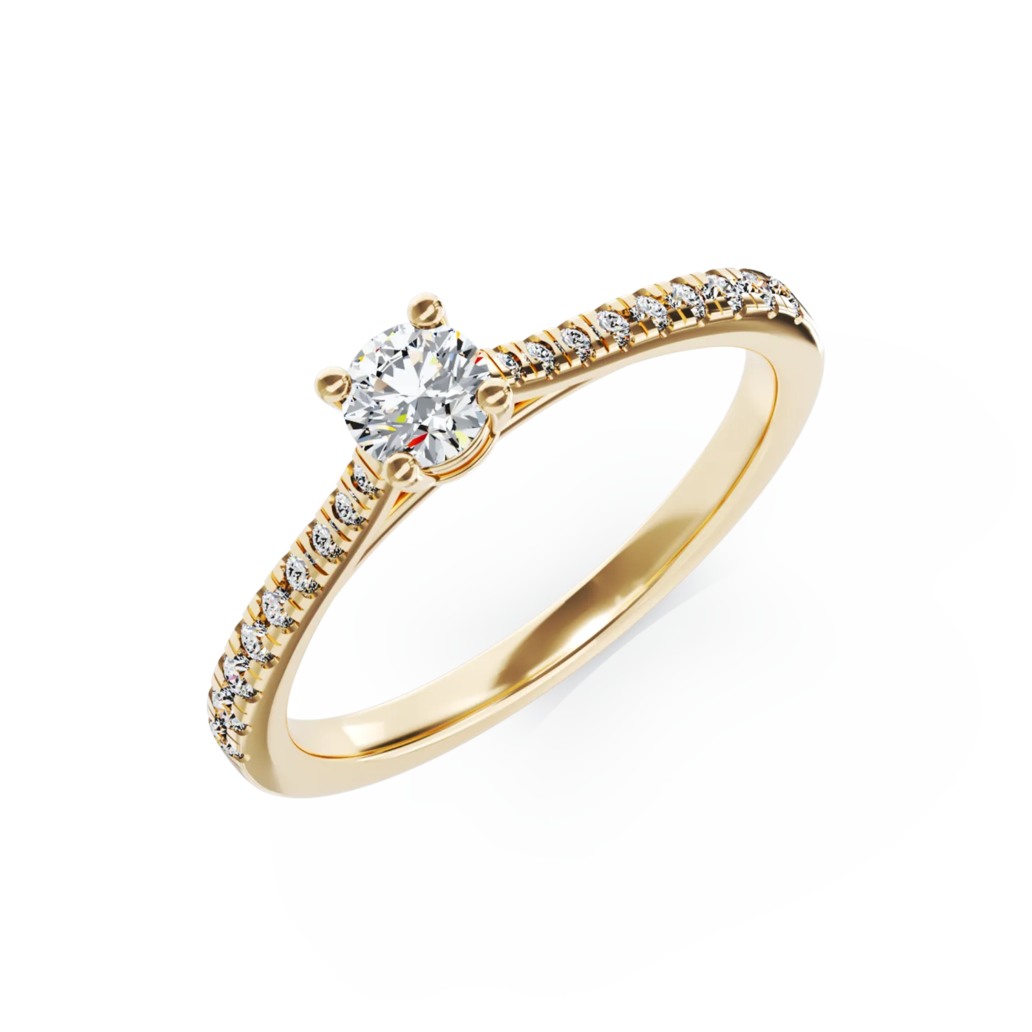 18K yellow gold engagement ring with 0.24ct diamond and 0.18ct diamonds
