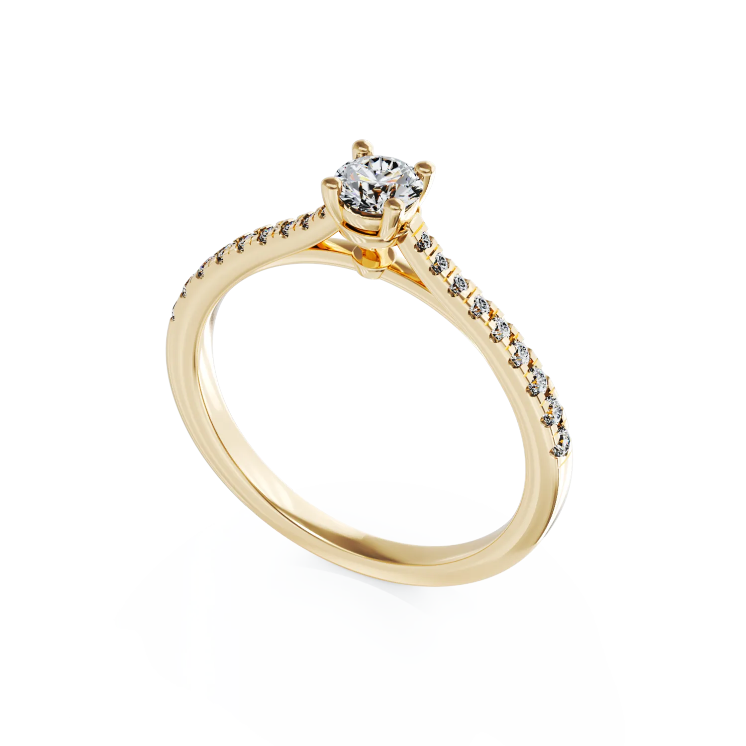 18K yellow gold engagement ring with 0.24ct diamond and 0.18ct diamonds