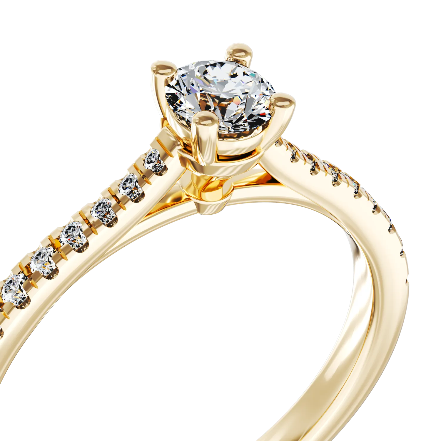 Eljegyzési gyűrű 18K-os sárga aranyból 0,24ct gyémánttal és 0,18ct gyémántokkal. Gramm: 2,44