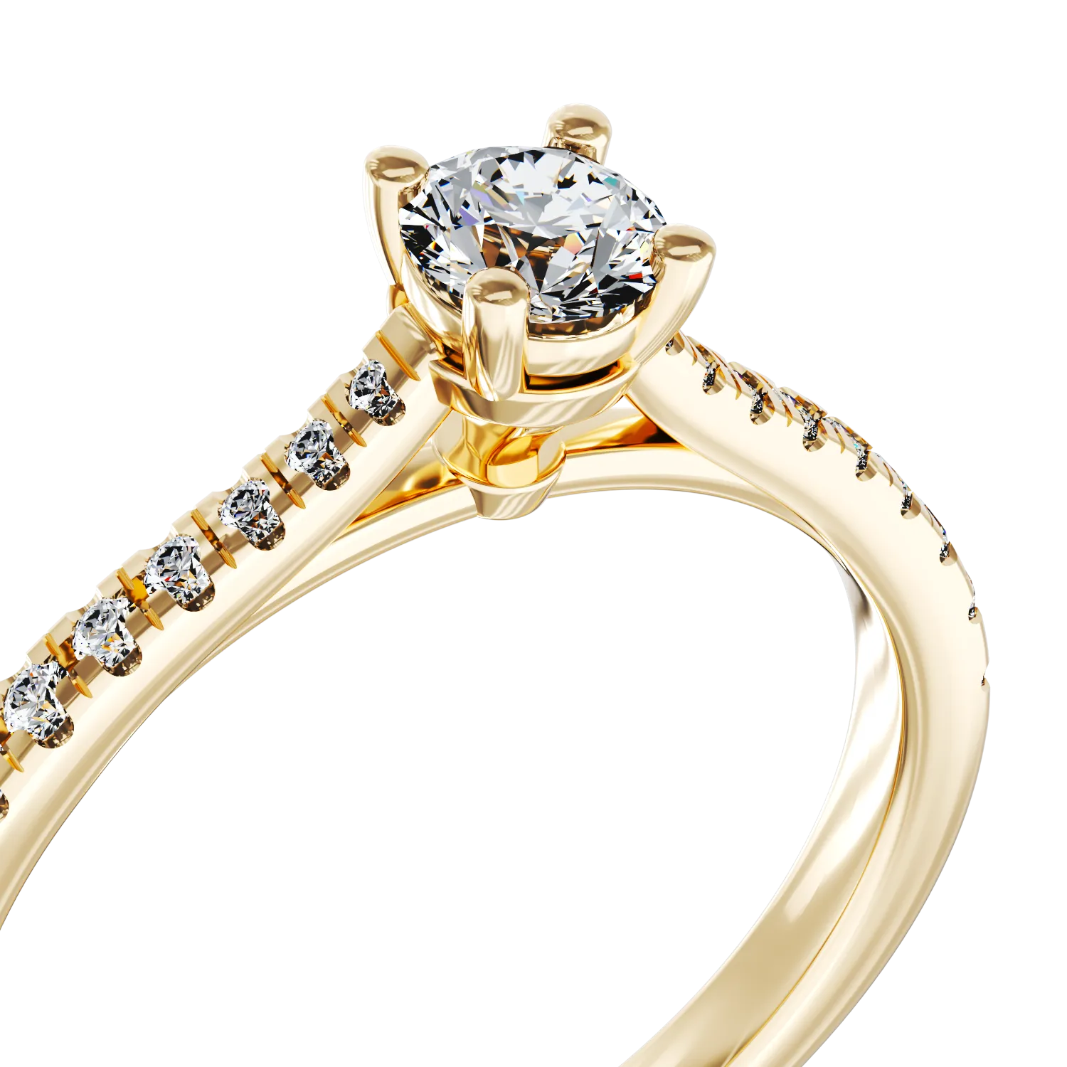 18K yellow gold engagement ring with 0.24ct diamond and 0.18ct diamonds