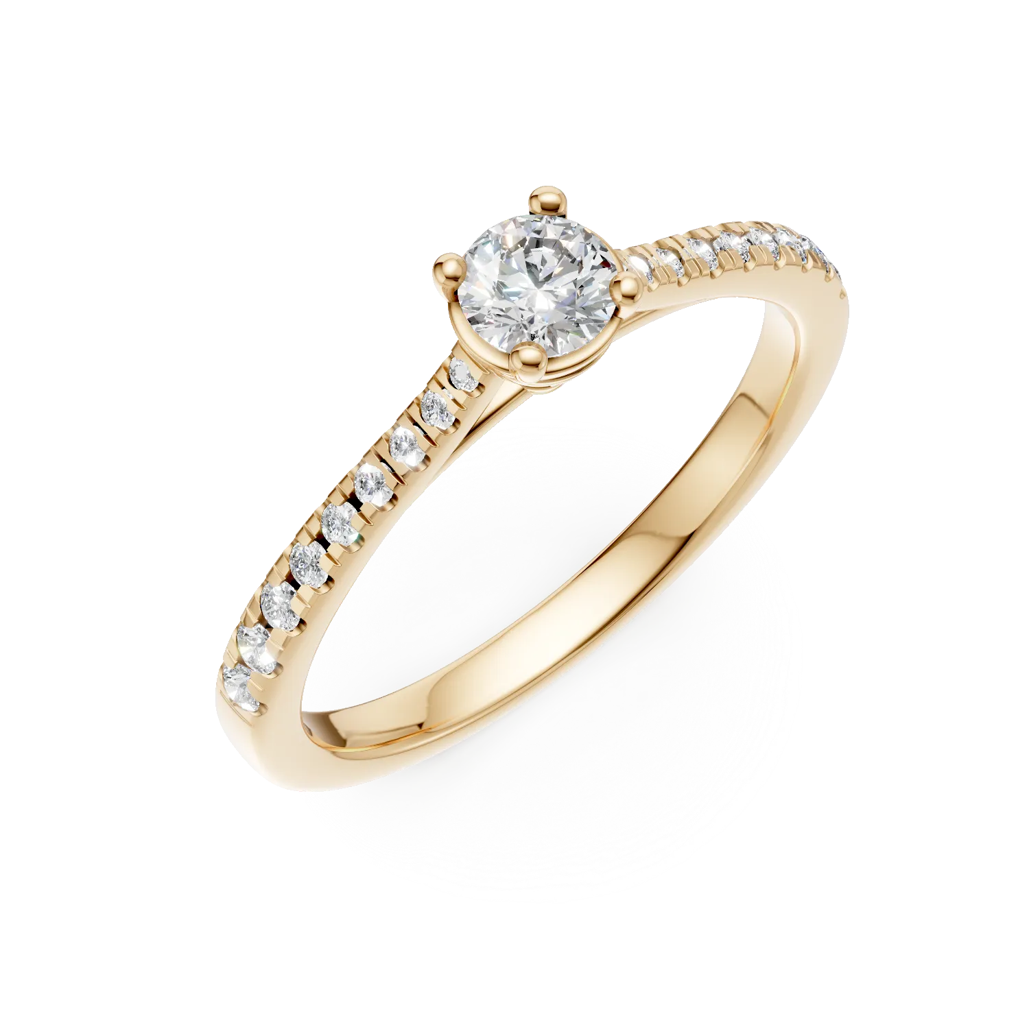 Inel de logodna din aur galben de 18K cu diamant de 0.24ct si diamante de 0.18ct-102821