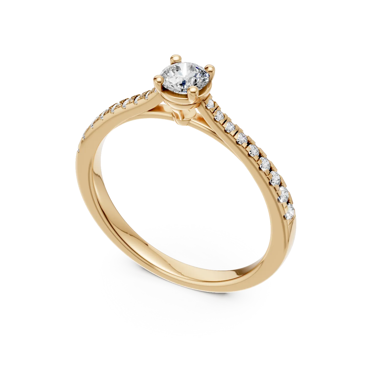 Годежен пръстен от 18K жълто злато с 0.24ct диамант и 0.18ct диаманти