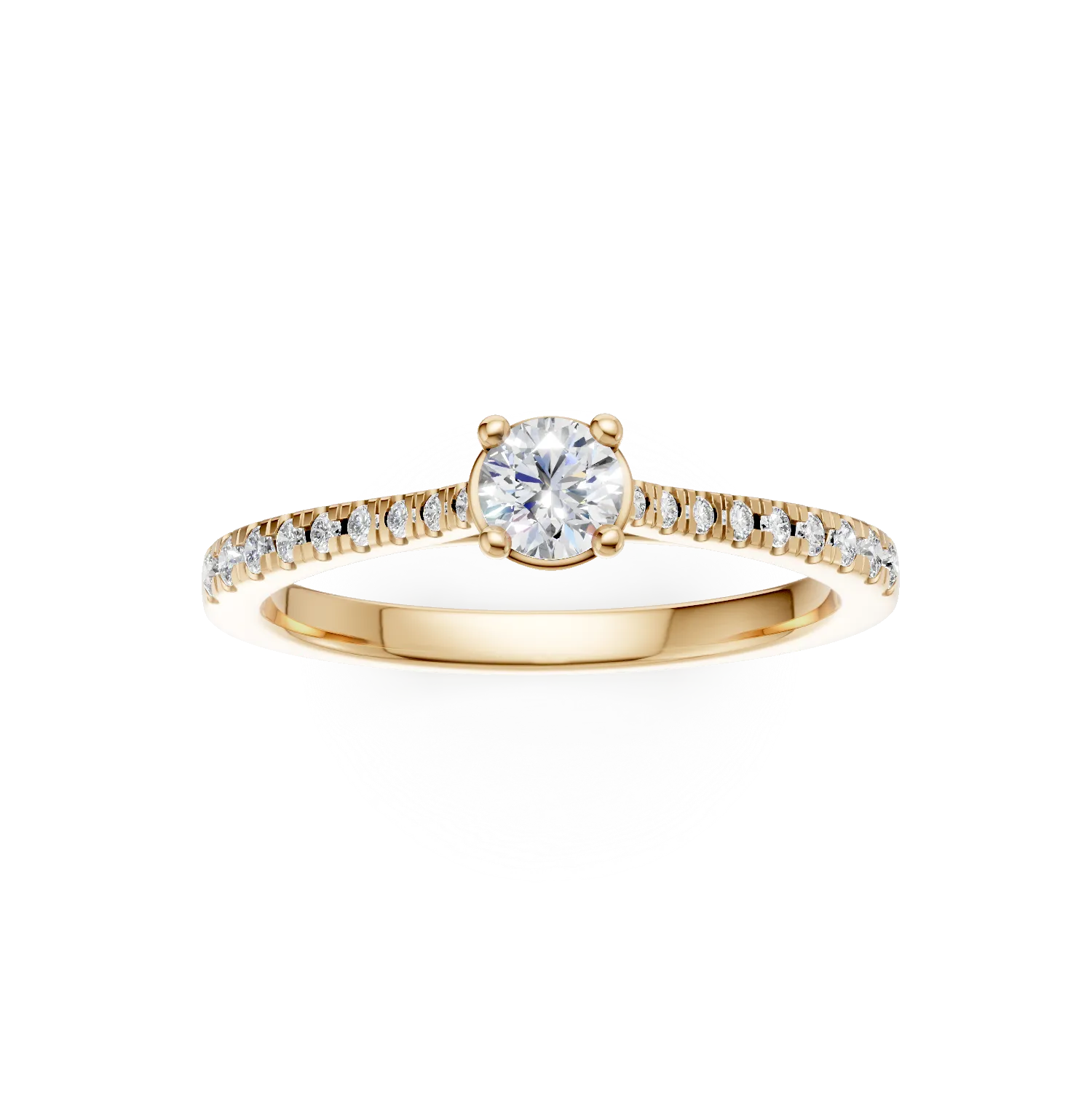 Годежен пръстен от 18K жълто злато с 0.24ct диамант и 0.18ct диаманти