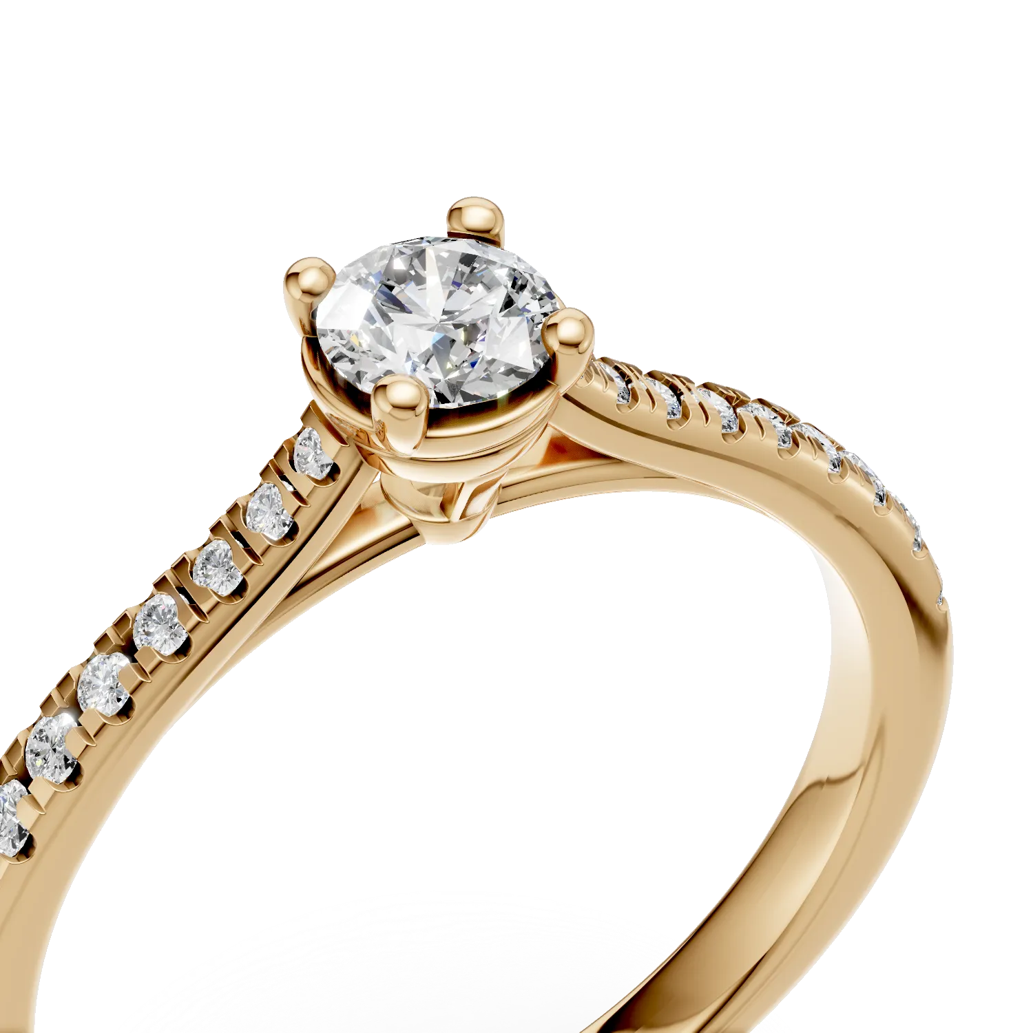 Годежен пръстен от 18K жълто злато с 0.24ct диамант и 0.18ct диаманти