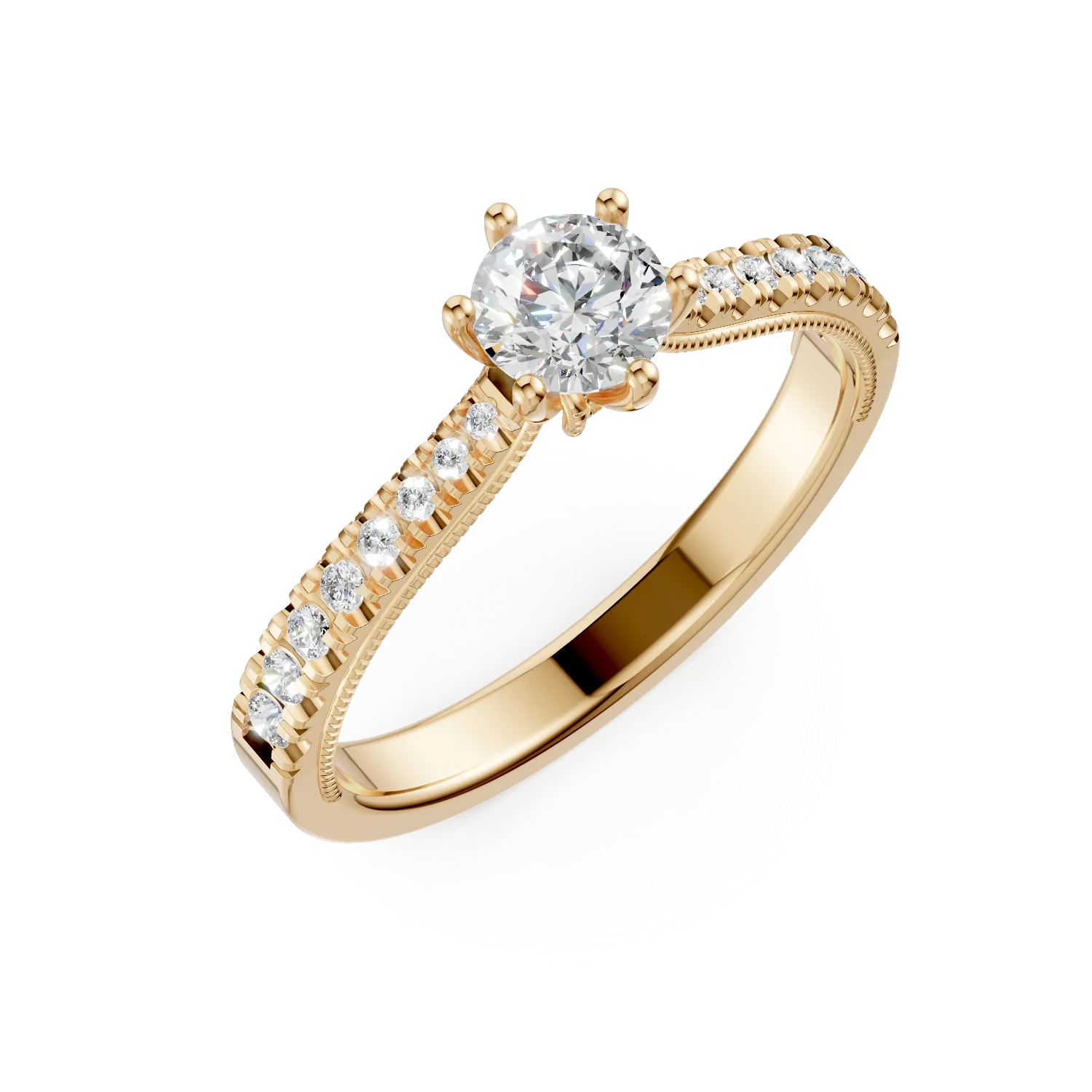 18K yellow gold engagement ring with 0.24ct diamond and 0.18ct diamonds