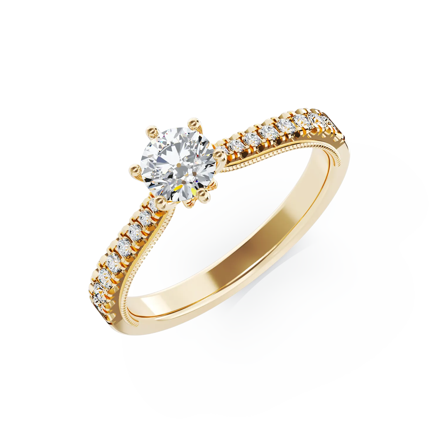 18K yellow gold engagement ring with 0.24ct diamond and 0.18ct diamonds