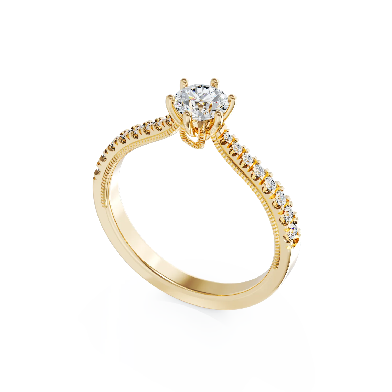 Inel de logodna din aur galben de 18K cu diamant de 0.24ct si diamante de 0.18ct