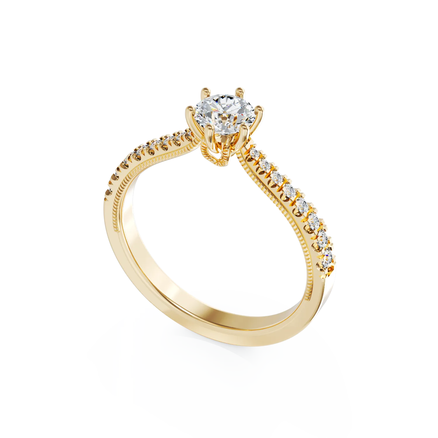 18K yellow gold engagement ring with 0.24ct diamond and 0.18ct diamonds