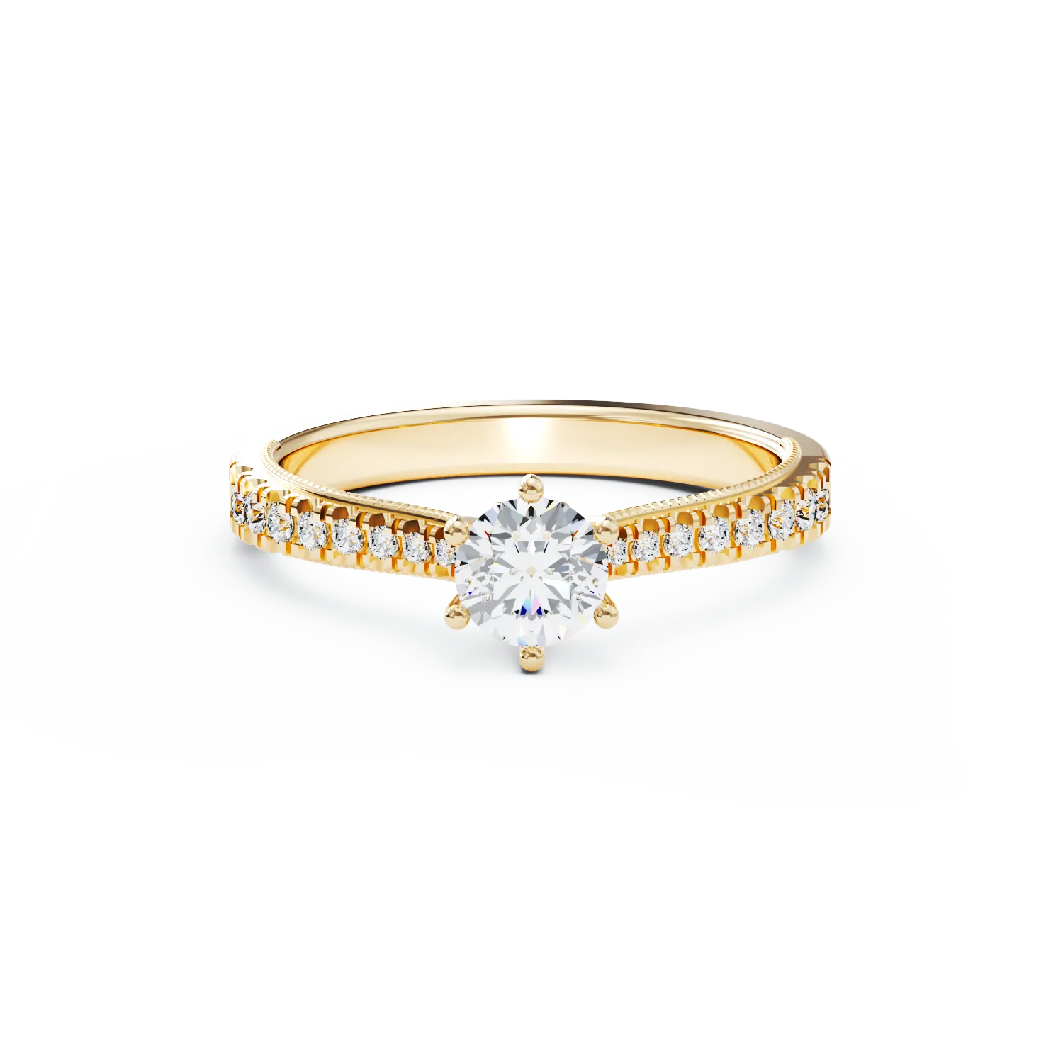 Годежен пръстен от 18K жълто злато с 0.24ct диамант и 0.18ct диаманти