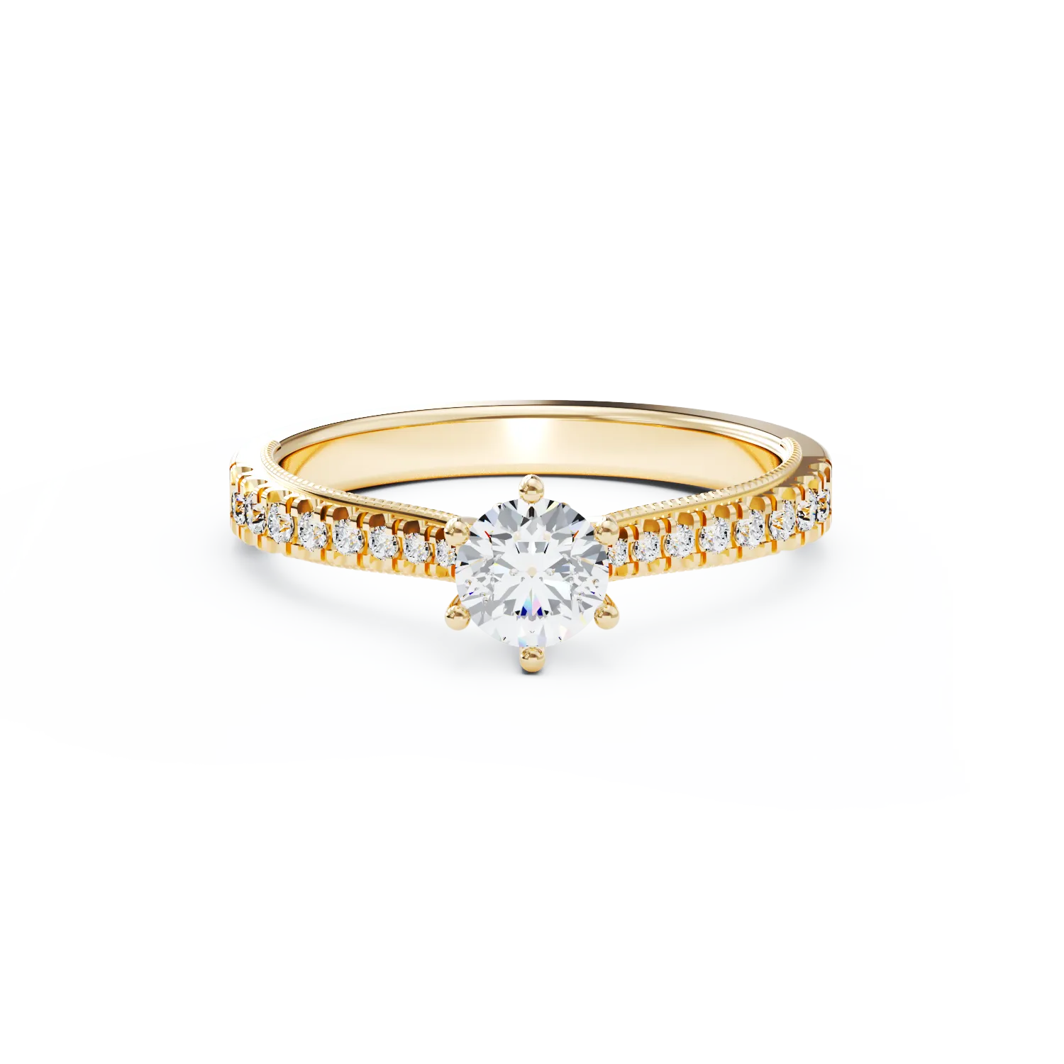 18K yellow gold engagement ring with 0.24ct diamond and 0.18ct diamonds