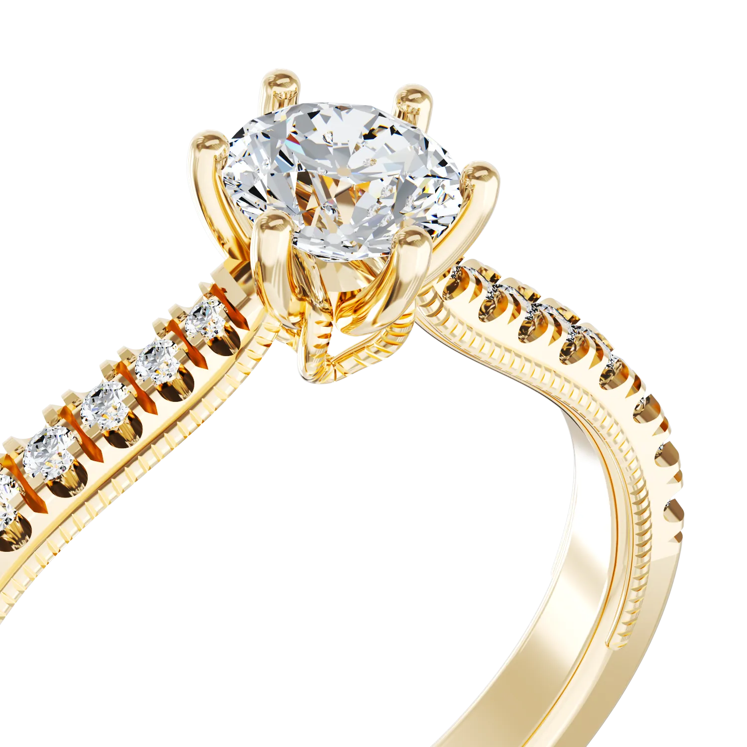 18K yellow gold engagement ring with 0.24ct diamond and 0.18ct diamonds