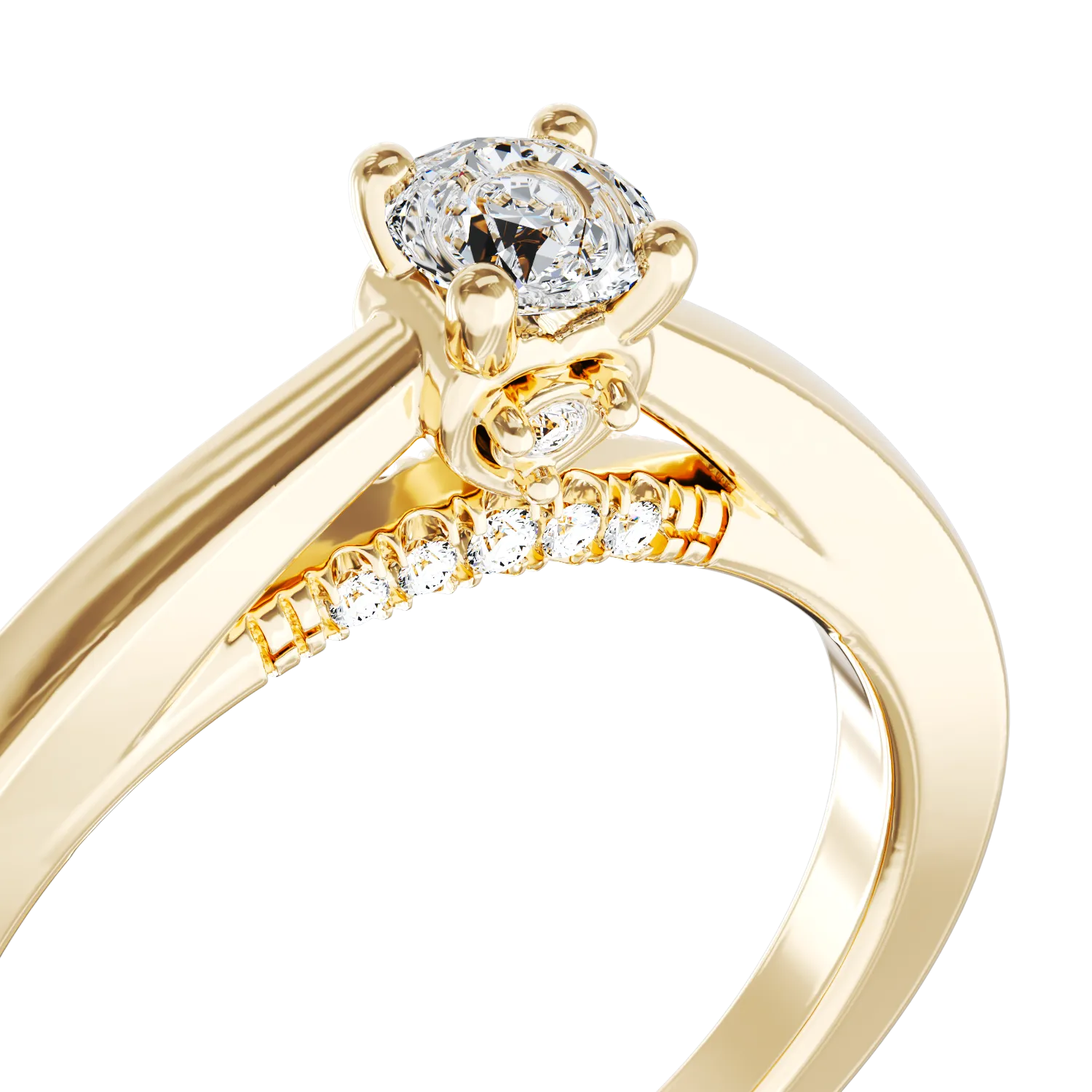 Годежен пръстен от 18K жълто злато с 0.2ct диамант и 0.04ct диаманти