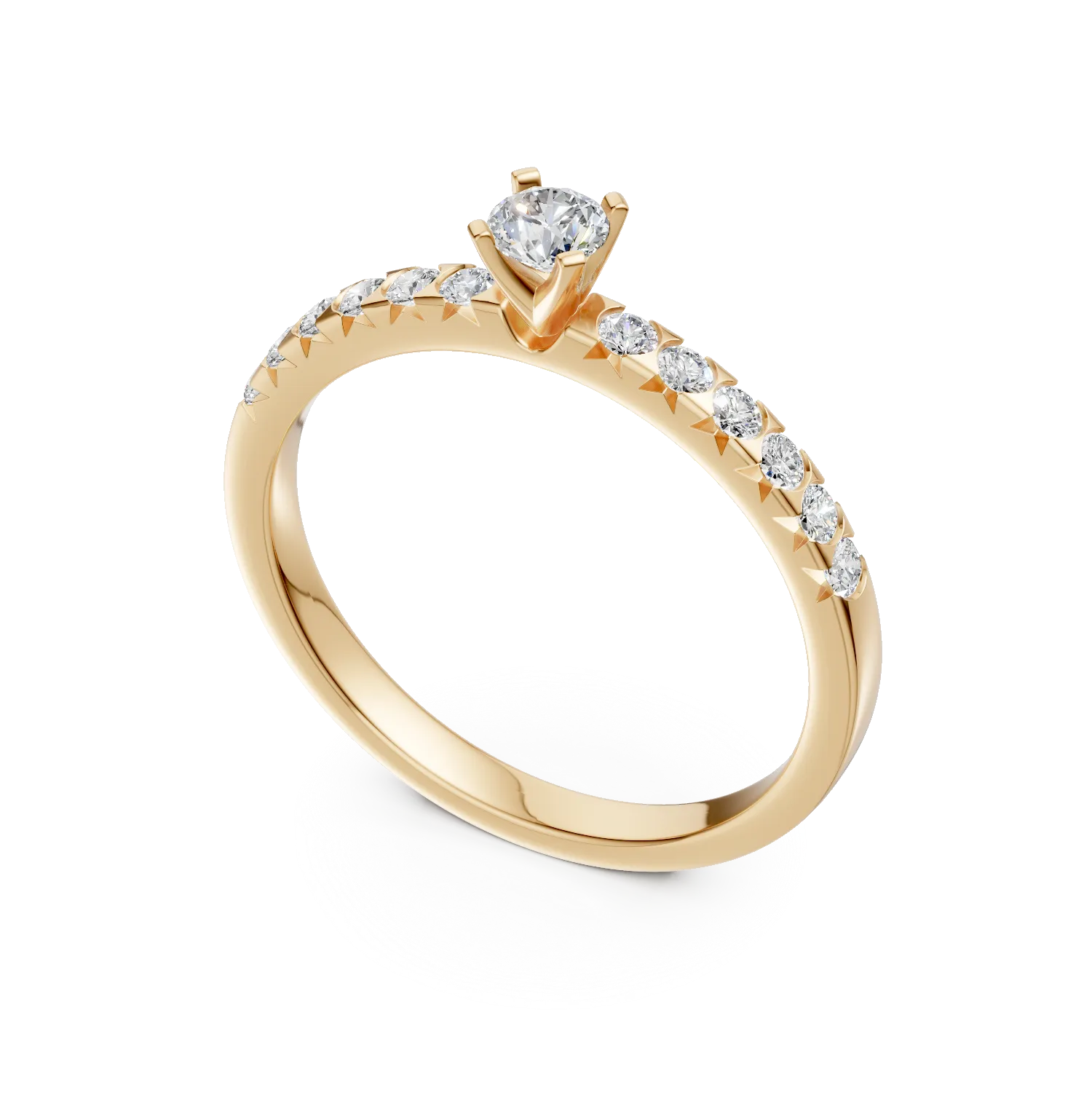 Inel de logodna din aur galben cu diamant de 0.15ct si diamante de 0.28ct