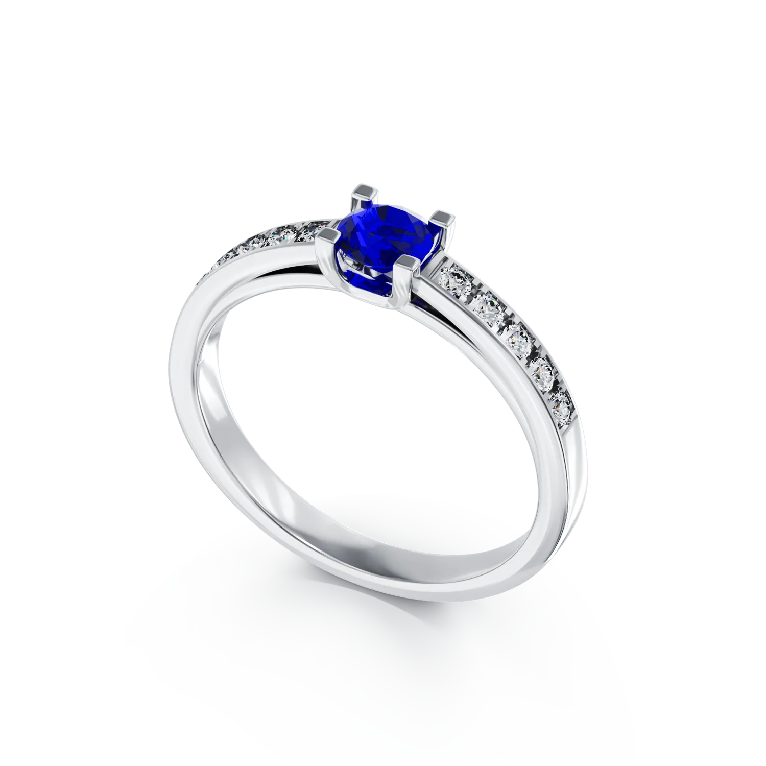Годежен пръстен от 18 карата бяло злато с 0.368 карата сапфир и 0.134 карата диаманти