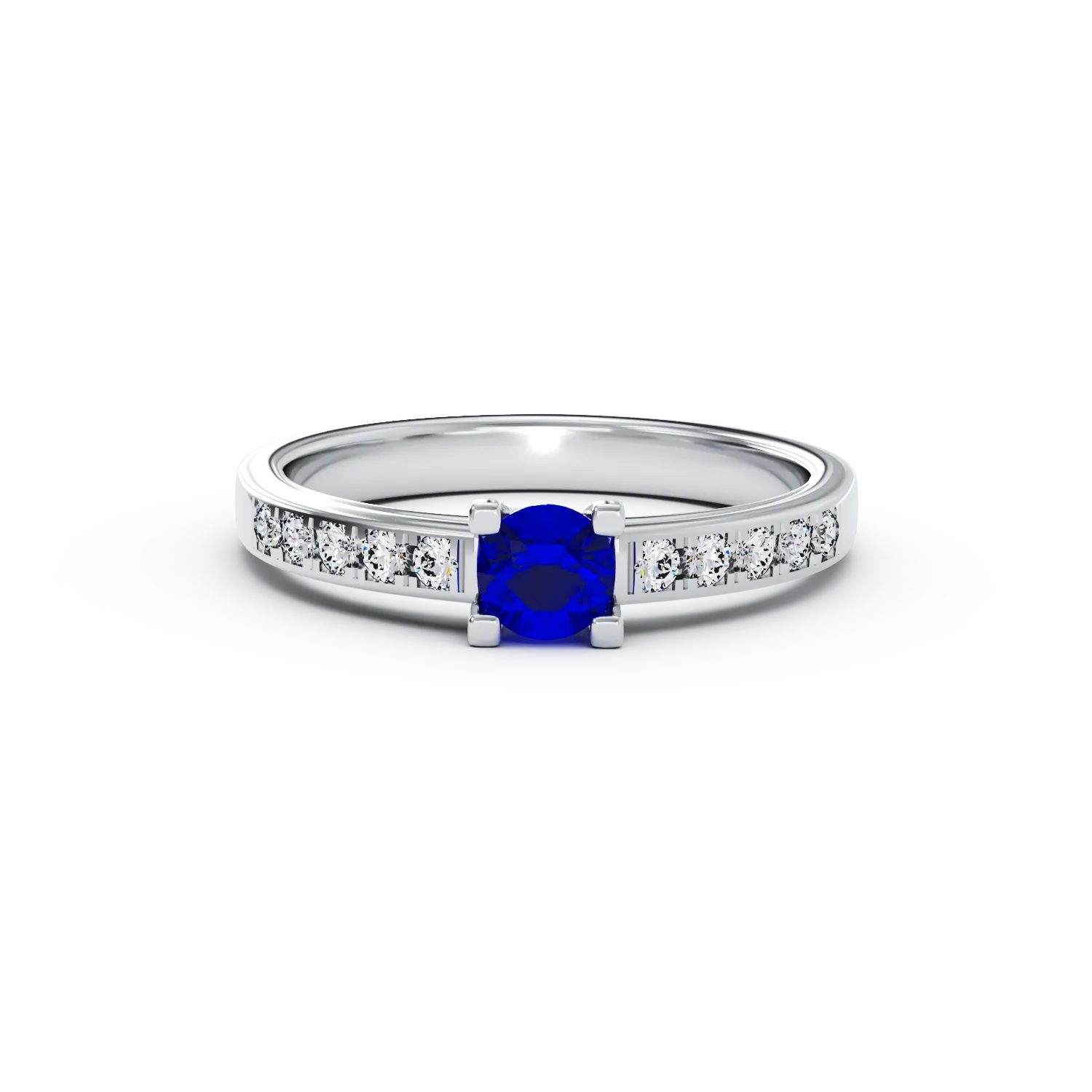 Годежен пръстен от 18 карата бяло злато с 0.368 карата сапфир и 0.134 карата диаманти