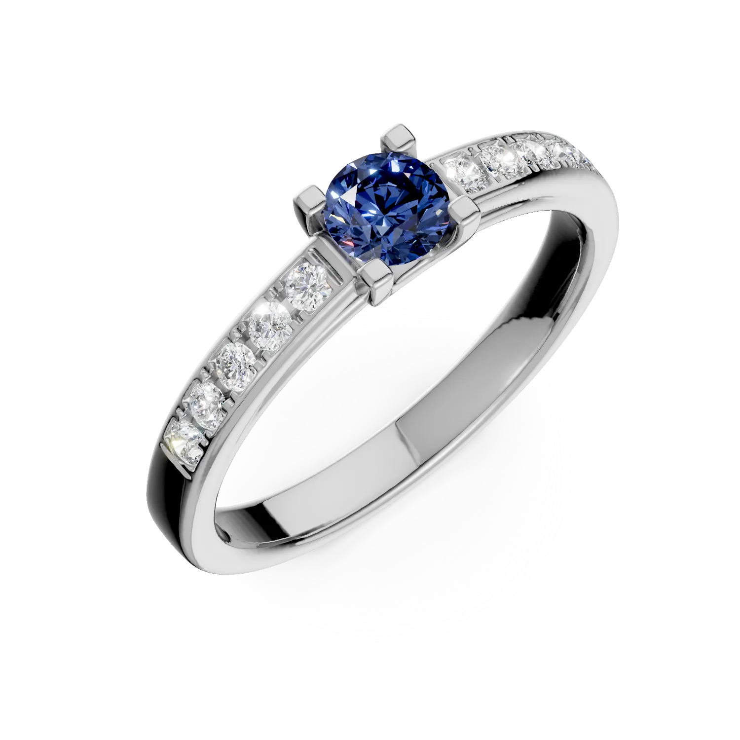 18K white gold engagement ring with 0.368ct sapphire and 0.134ct diamonds