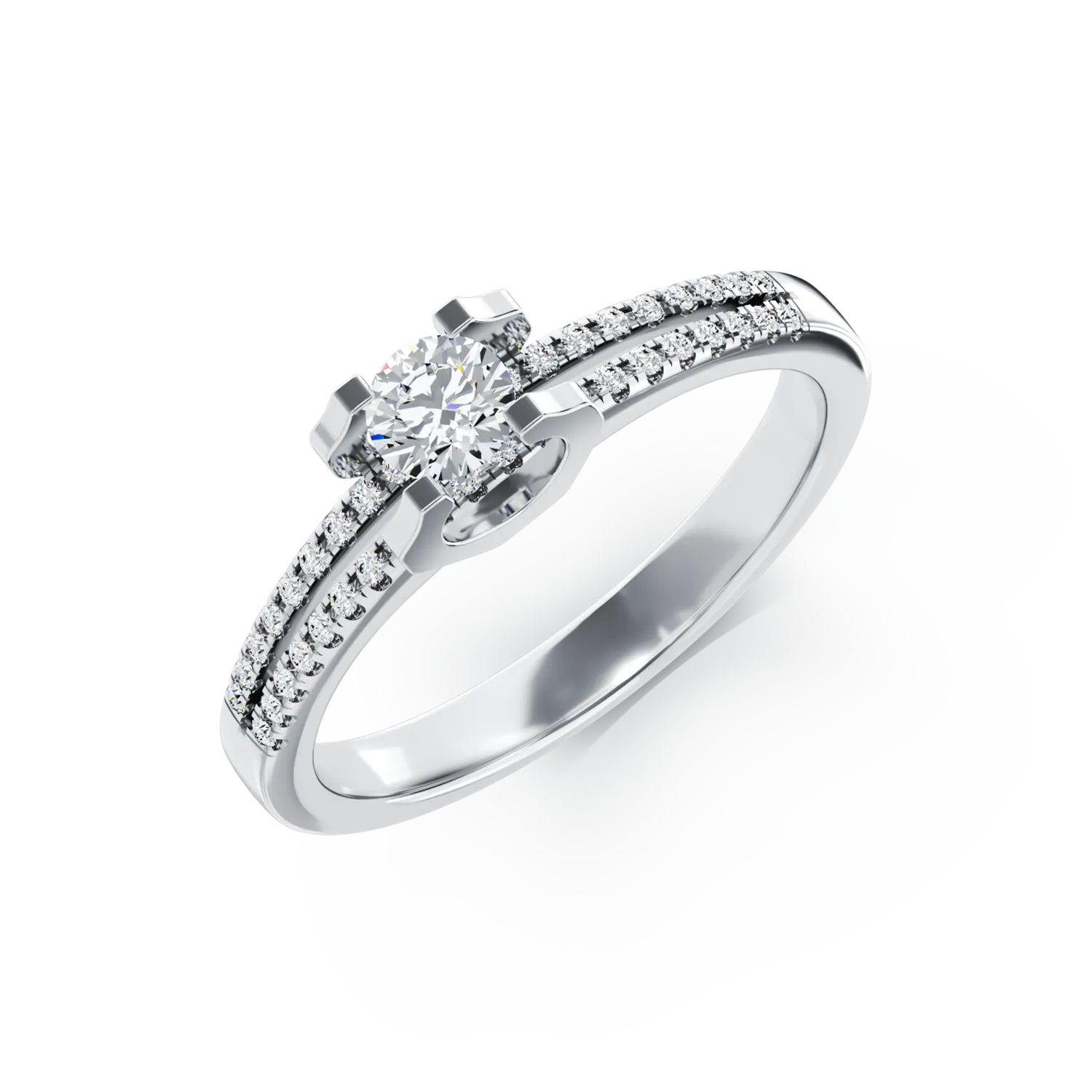 18K white gold engagement ring with 0.19ct diamond and 0.15ct diamonds
