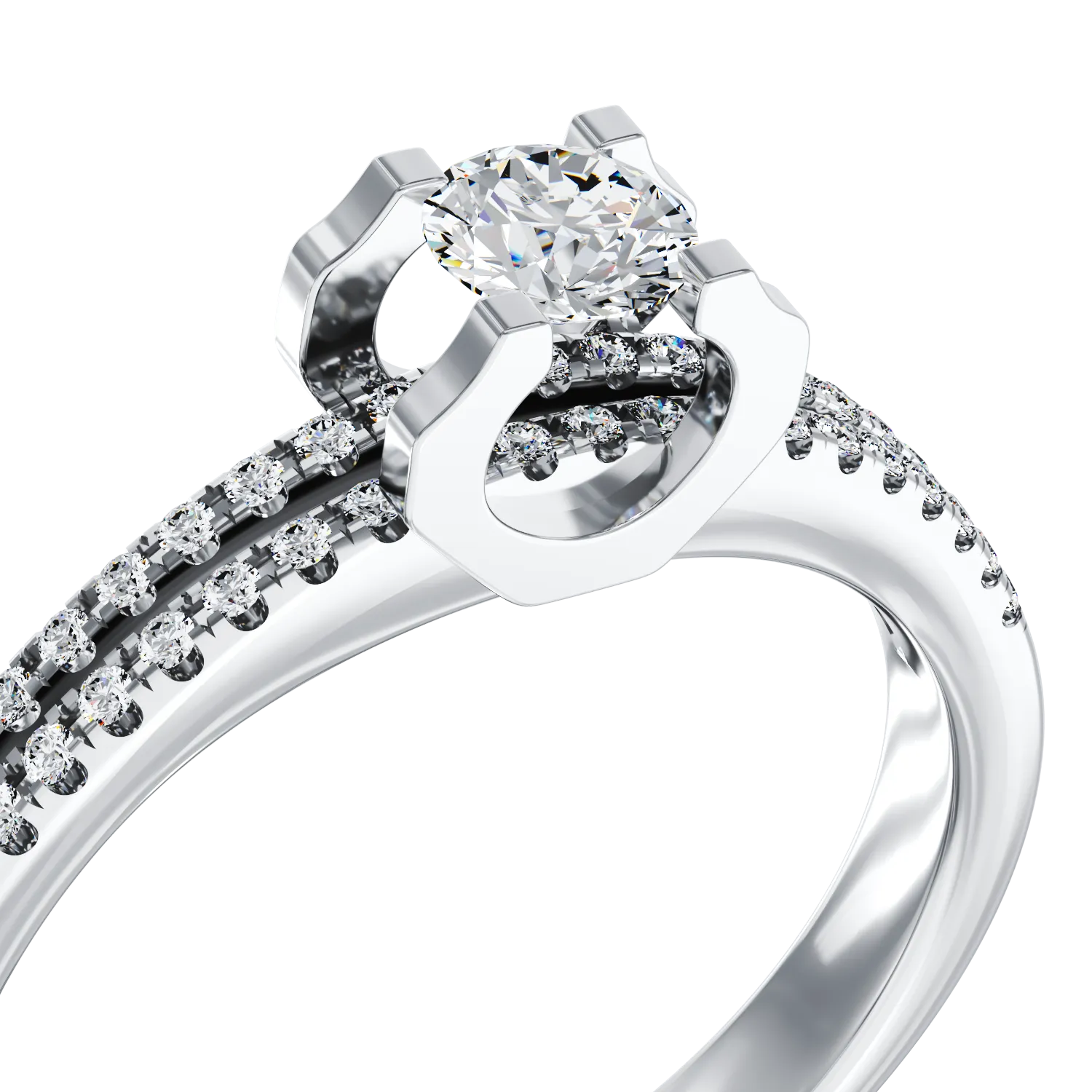 Inel de logodna din aur alb de 18K cu diamant de 0.19ct si diamante de 0.15ct