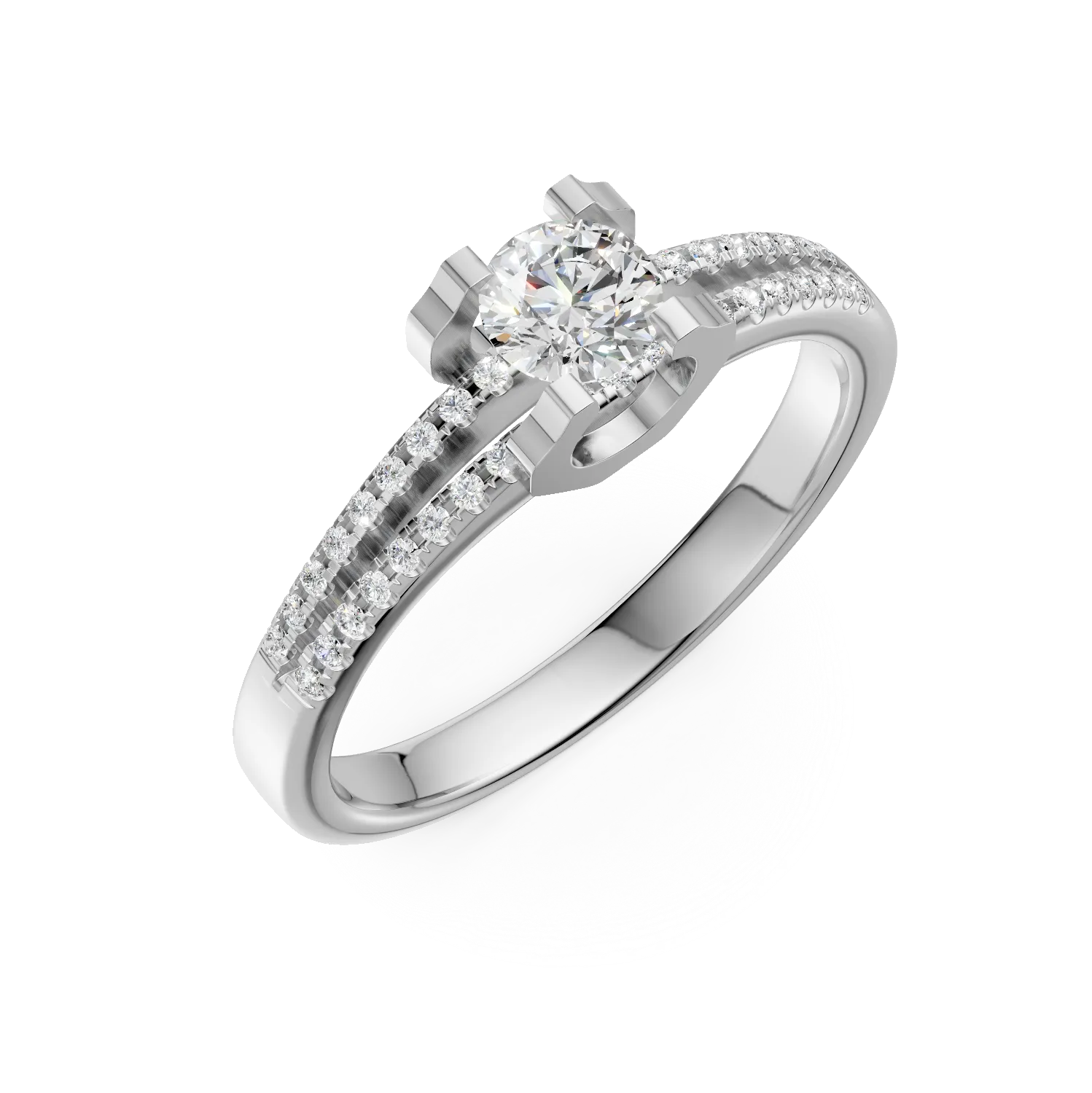 Pierścionek zaręczynowy z 18K białego złota z 0,19ct diamentem i 0,15ct diamentem