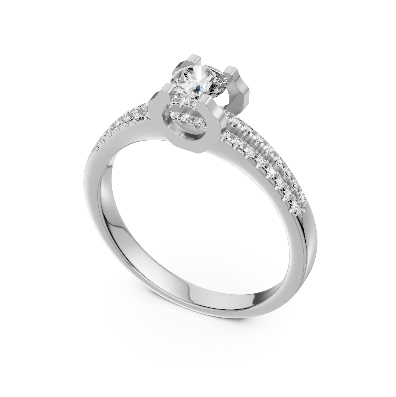 Inel de logodna din aur alb de 18K cu diamant de 0.19ct si diamante de 0.15ct