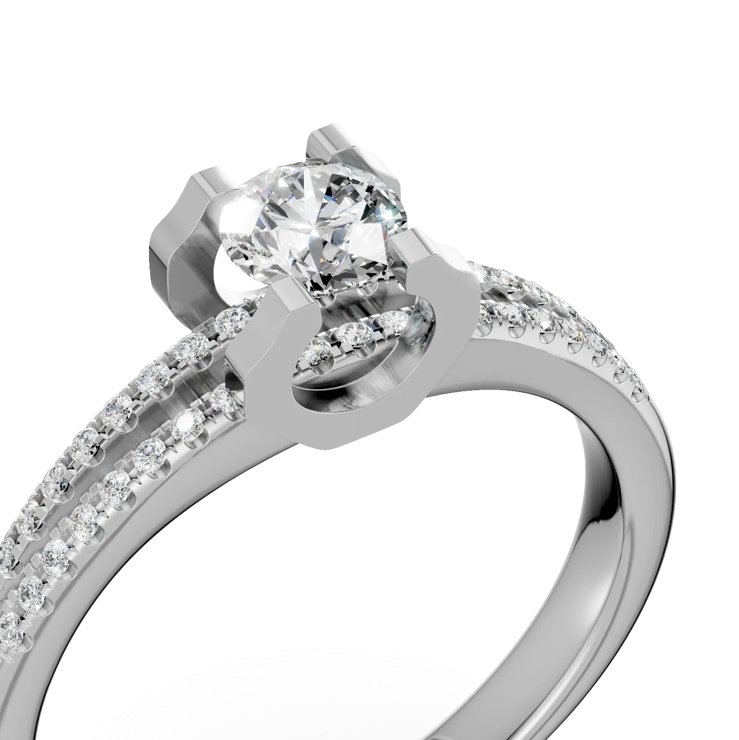 Inel de logodna din aur alb de 18K cu diamant de 0.19ct si diamante de 0.15ct