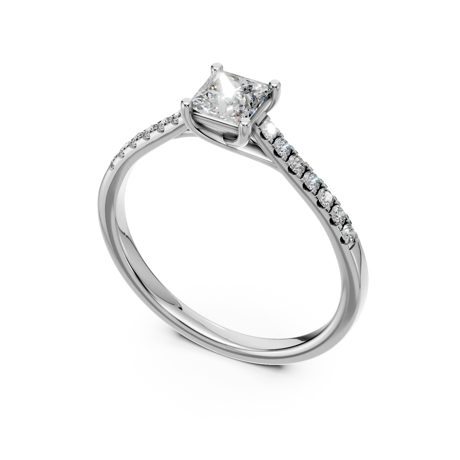 Inel de logodna din aur alb de 18K cu diamant de 0.475ct si diamante de 0.16ct