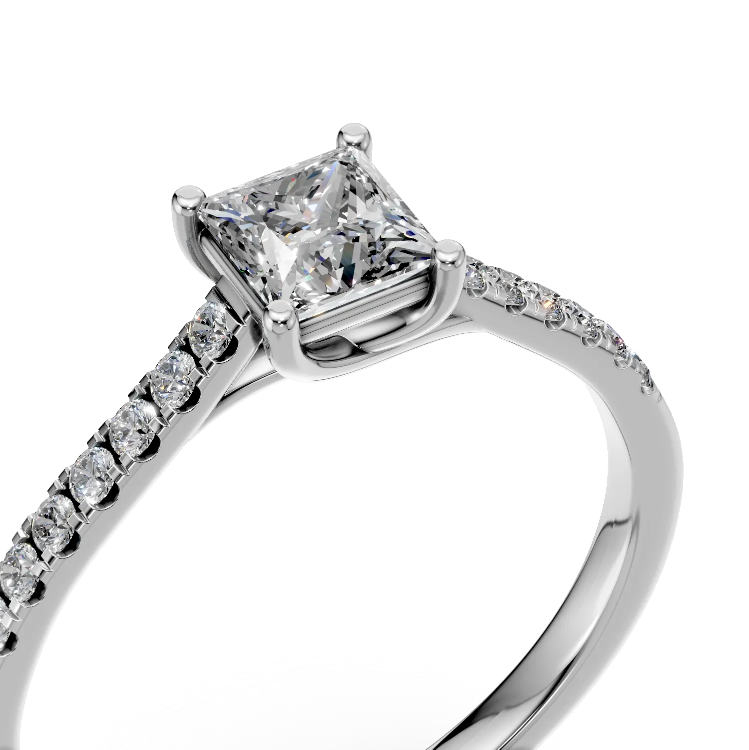 Inel de logodna din aur alb de 18K cu diamant de 0.475ct si diamante de 0.16ct