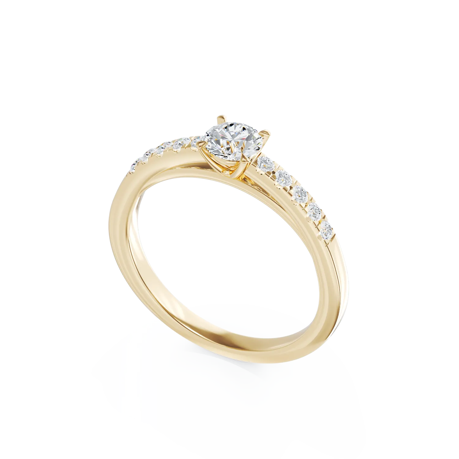 Inel de logodna din aur galben de 18K cu diamant de 0.395ct si diamante de 0.14ct