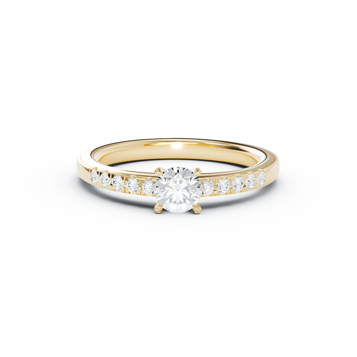 Inel de logodna din aur galben de 18K cu diamant de 0.395ct si diamante de 0.14ct
