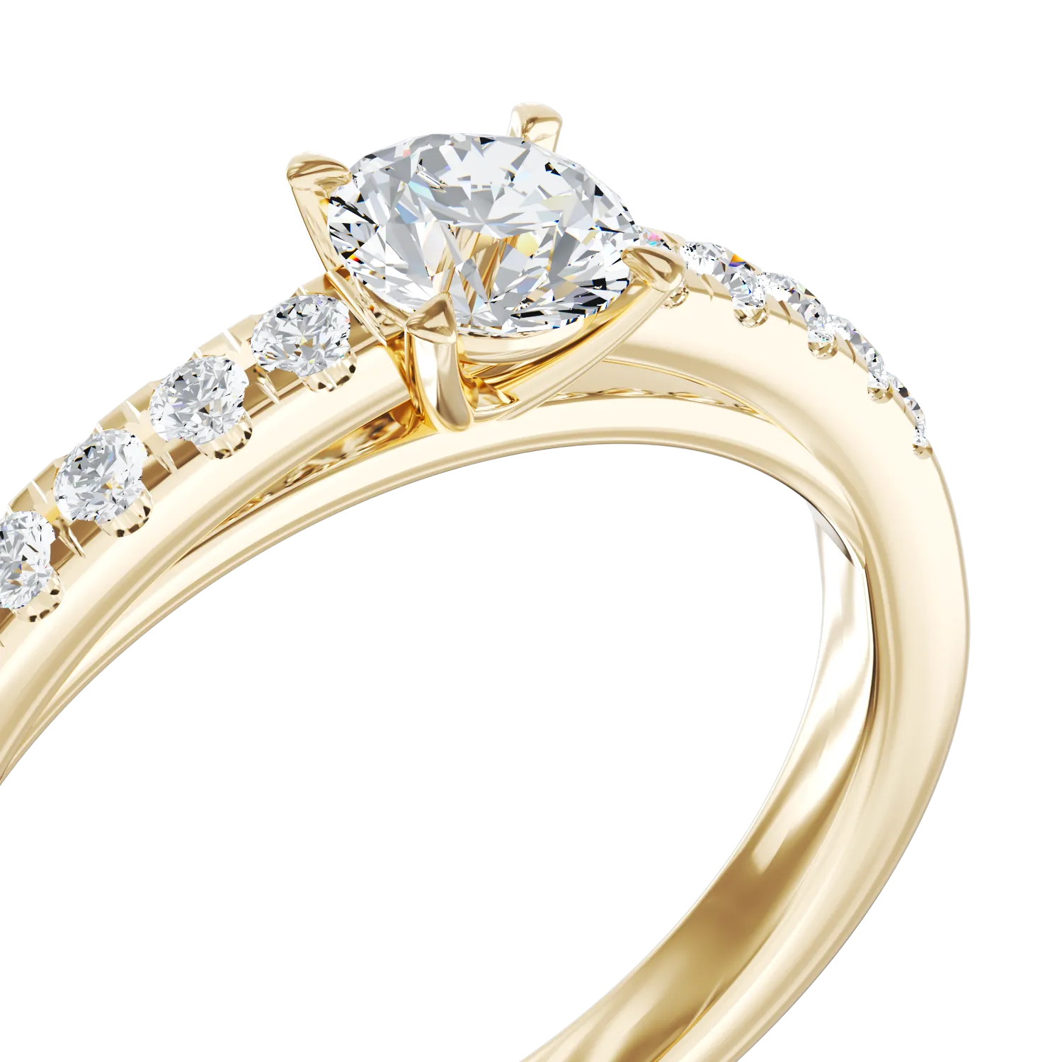 Inel de logodna din aur galben de 18K cu diamant de 0.395ct si diamante de 0.14ct