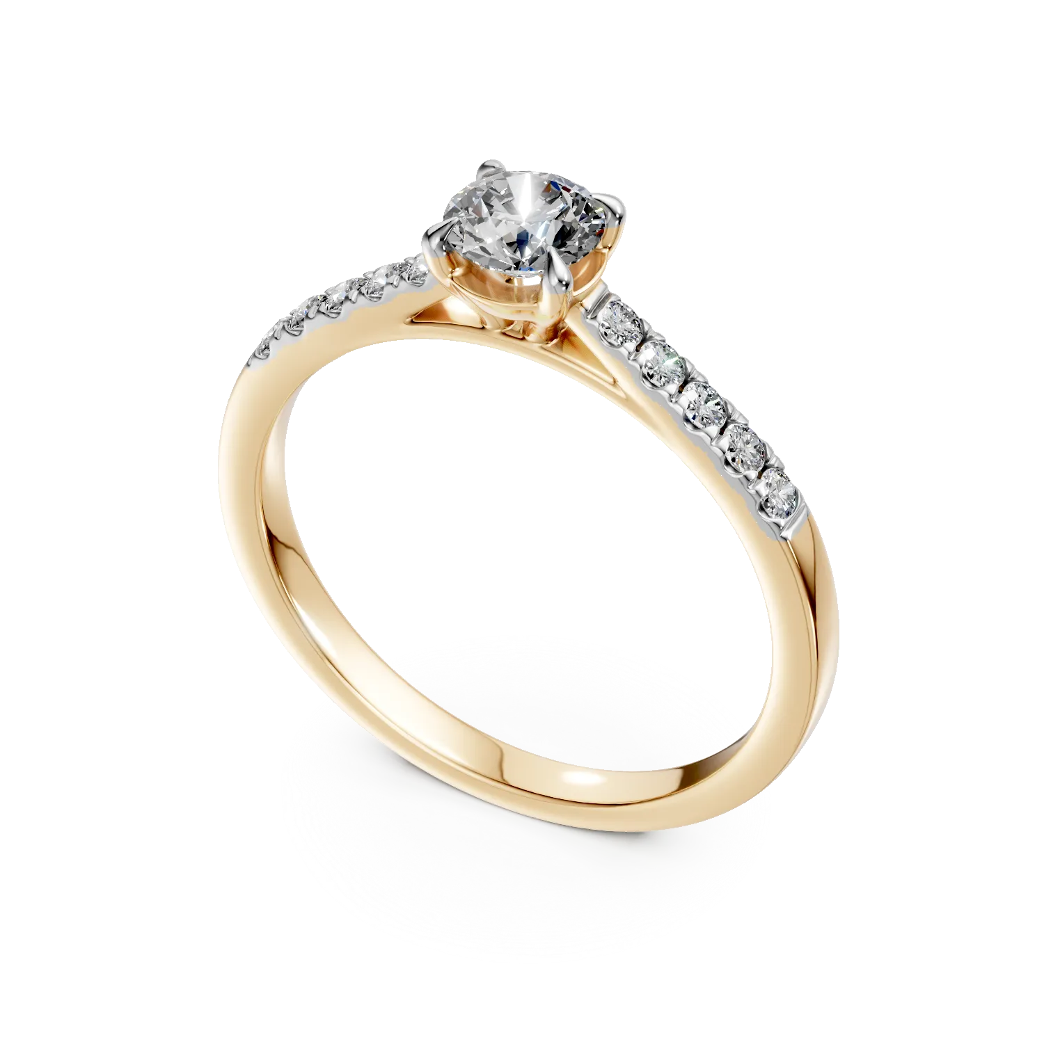 18K yellow gold engagement ring with 0.395ct diamond and 0.14ct diamonds