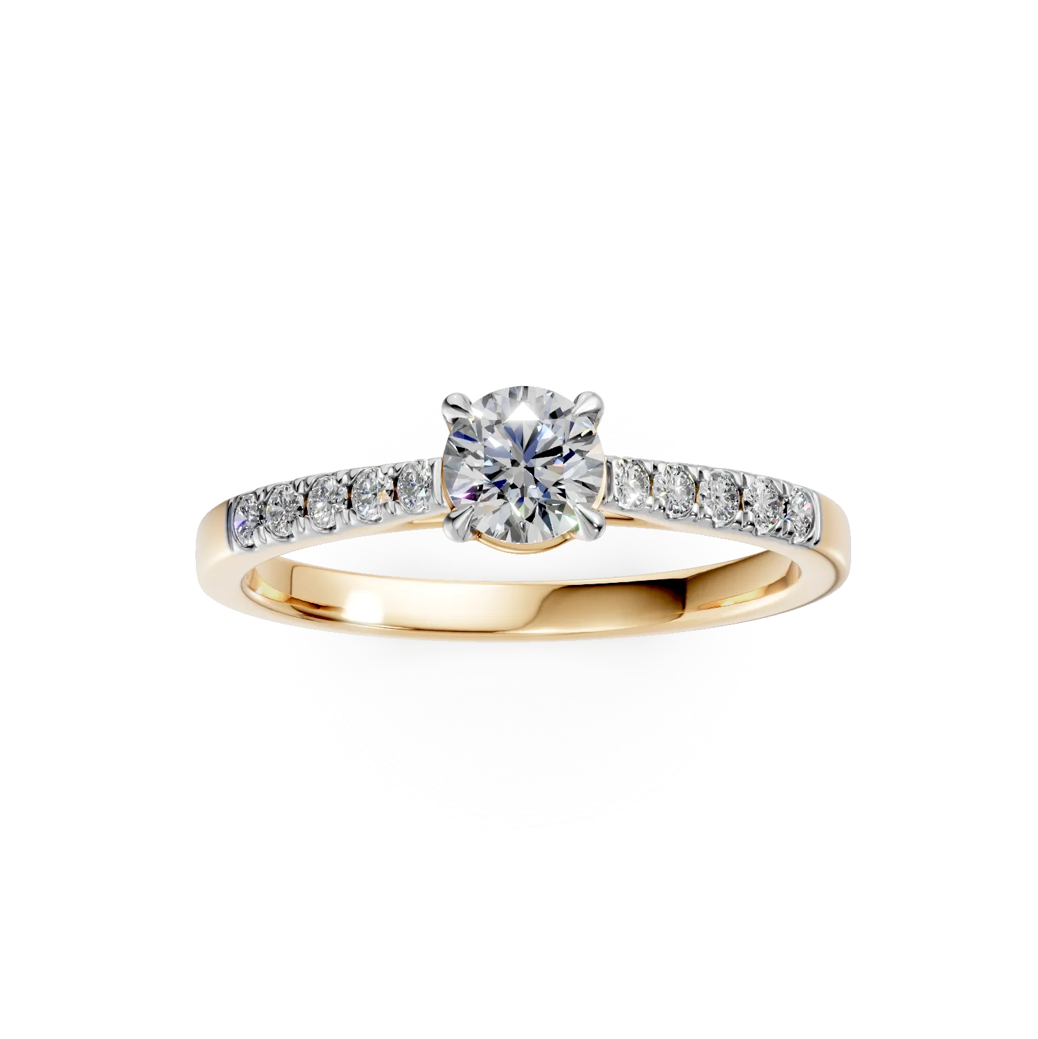 18K yellow gold engagement ring with 0.395ct diamond and 0.14ct diamonds