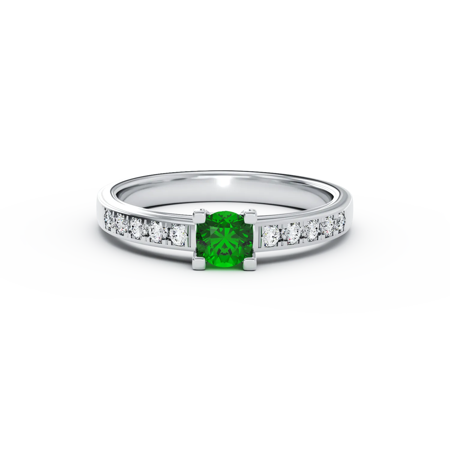 Годежен пръстен от 18K бяло злато с 0.25ct смарагд и 0.15ct диаманти