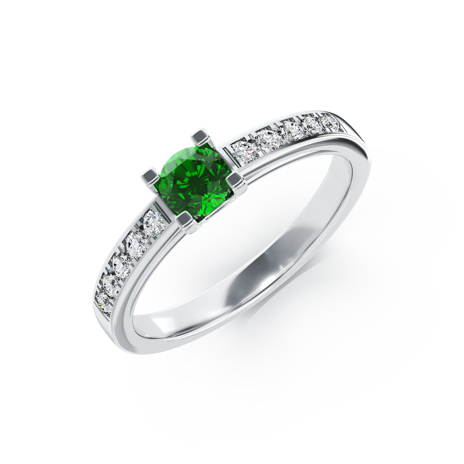Inel de logodna din aur alb cu smarald de 0.25ct si diamante de 0.15ct