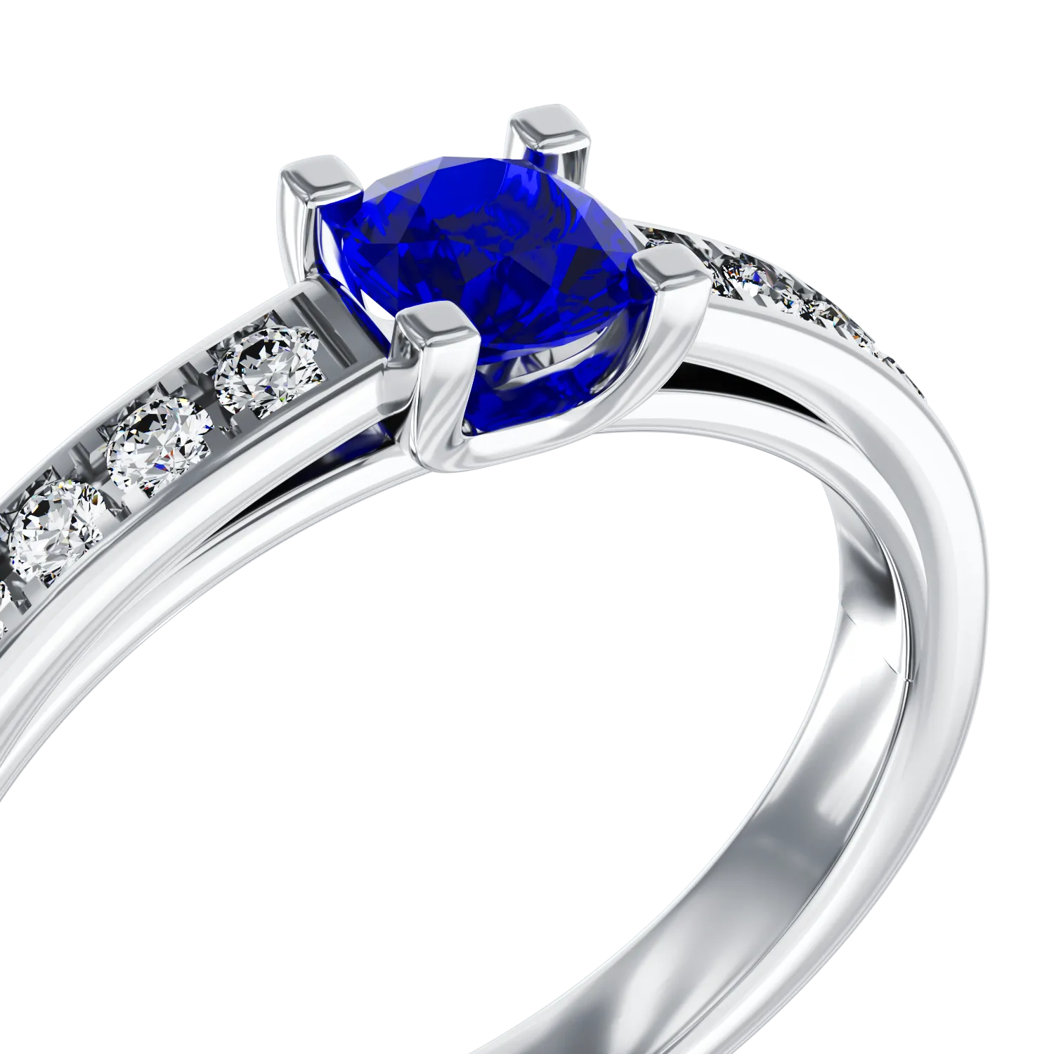18k white gold engagement ring with 0.299ct sapphire and 0.135ct diamonds