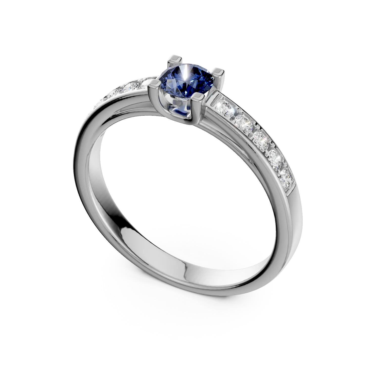 Годежен пръстен от 18K бяло злато с 0.298ct сапфир и 0.133ct диаманти