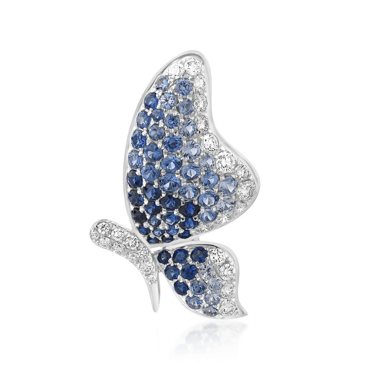 18K white gold brooch with 1.14ct blue sapphires and 0.37ct diamonds