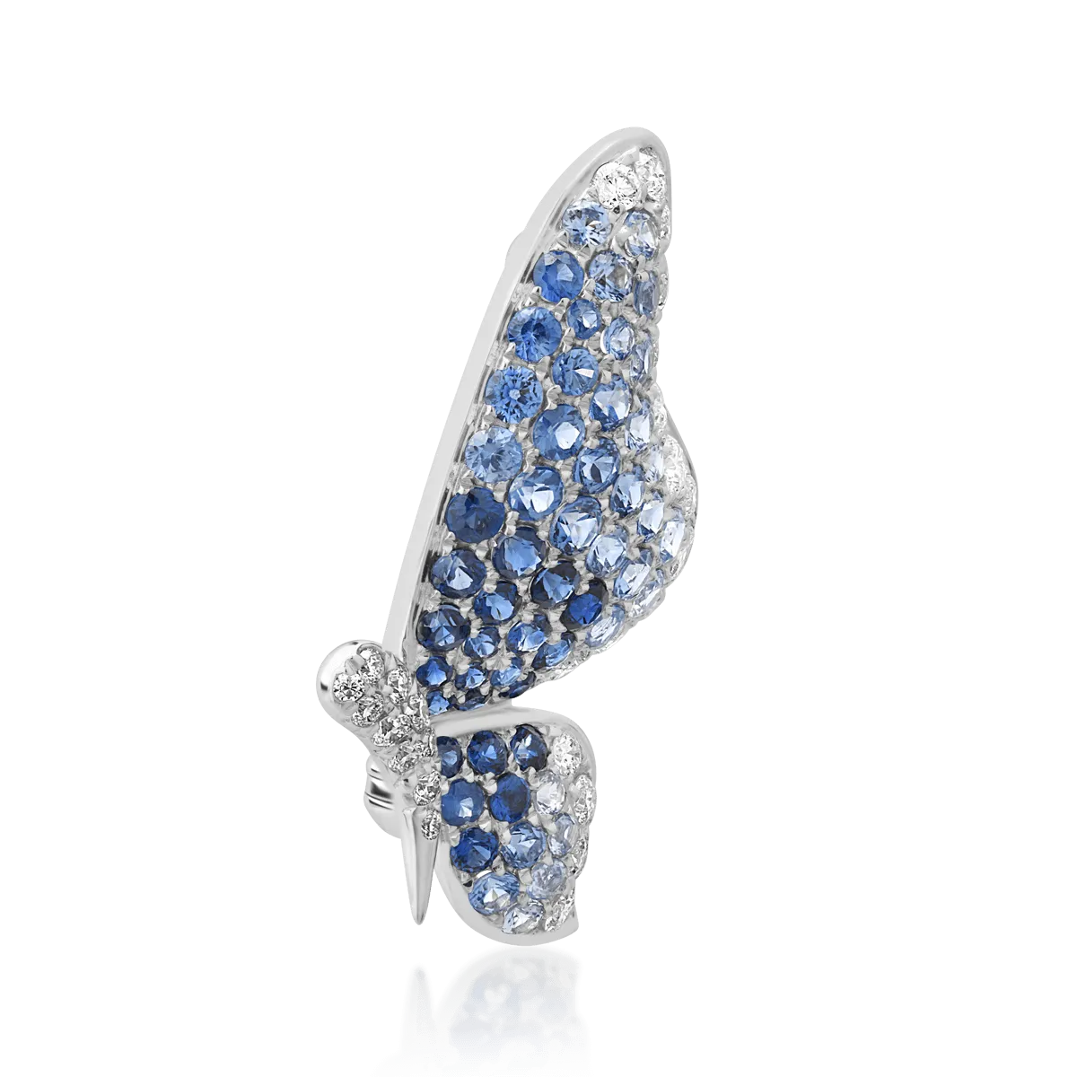 18K white gold brooch with 1.14ct blue sapphires and 0.37ct diamonds